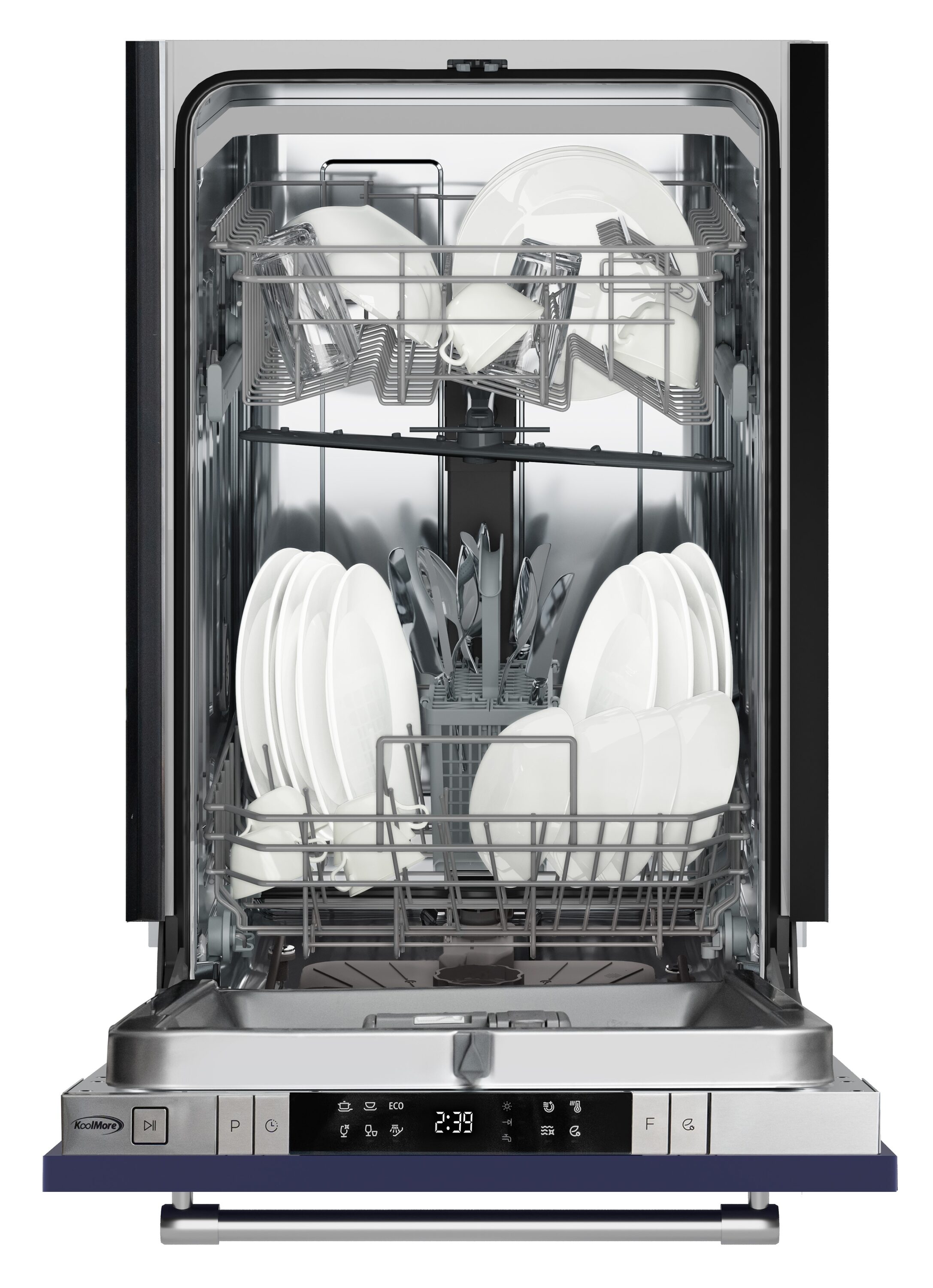 Lavavajillas empotrable de control superior de 18 pulgadas KoolMore (acero inoxidable), Nivel de sonido estándar de 52 decibeles bajo KM-DW1852-PR.