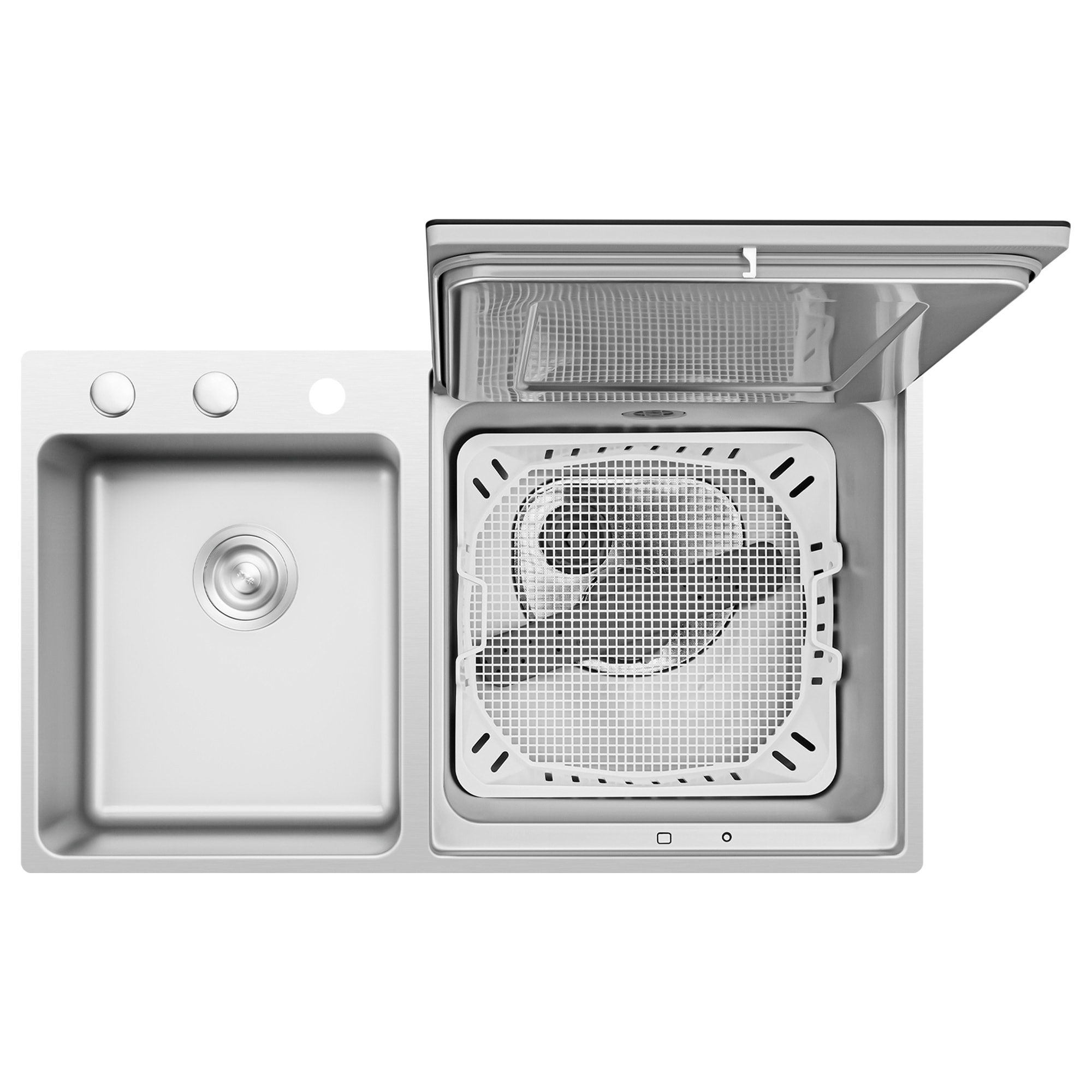 Lavaplatos Empotrado de 18 pulgadas con Control Frontal 3 en 1 dentro del Fregadero (Negro de Vidrio Templado y Acero Inoxidable del Lado Derecho) ENERGY STAR, Nivel de Sonido Estándar de 53.5 Decibeles SD2F-P5