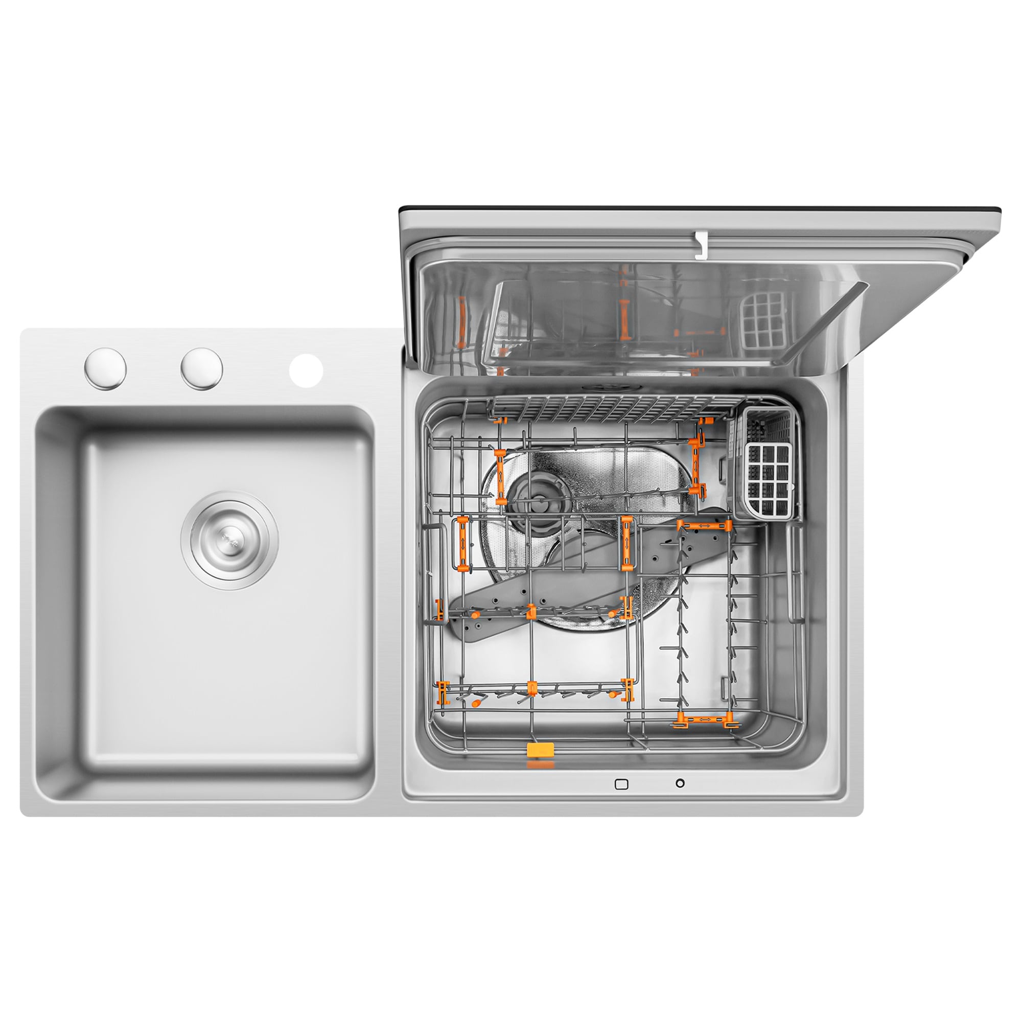 Lavaplatos Empotrado de 18 pulgadas con Control Frontal 3 en 1 dentro del Fregadero (Negro de Vidrio Templado y Acero Inoxidable del Lado Derecho) ENERGY STAR, Nivel de Sonido Estándar de 53.5 Decibeles SD2F-P5