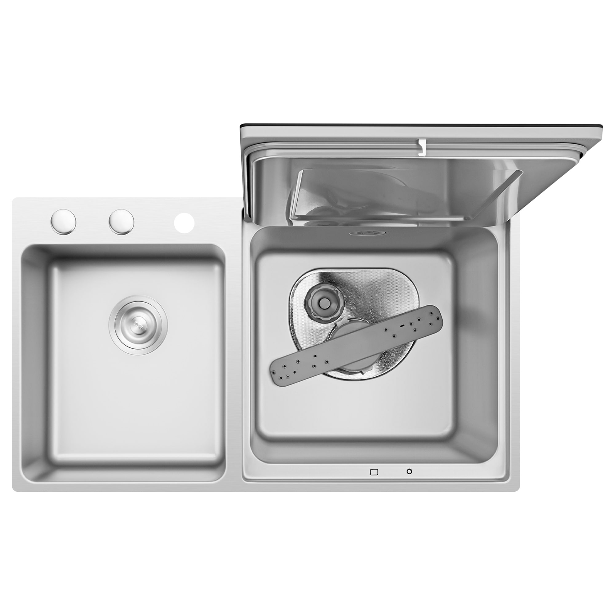 Lavaplatos Empotrado de 18 pulgadas con Control Frontal 3 en 1 dentro del Fregadero (Negro de Vidrio Templado y Acero Inoxidable del Lado Derecho) ENERGY STAR, Nivel de Sonido Estándar de 53.5 Decibeles SD2F-P5
