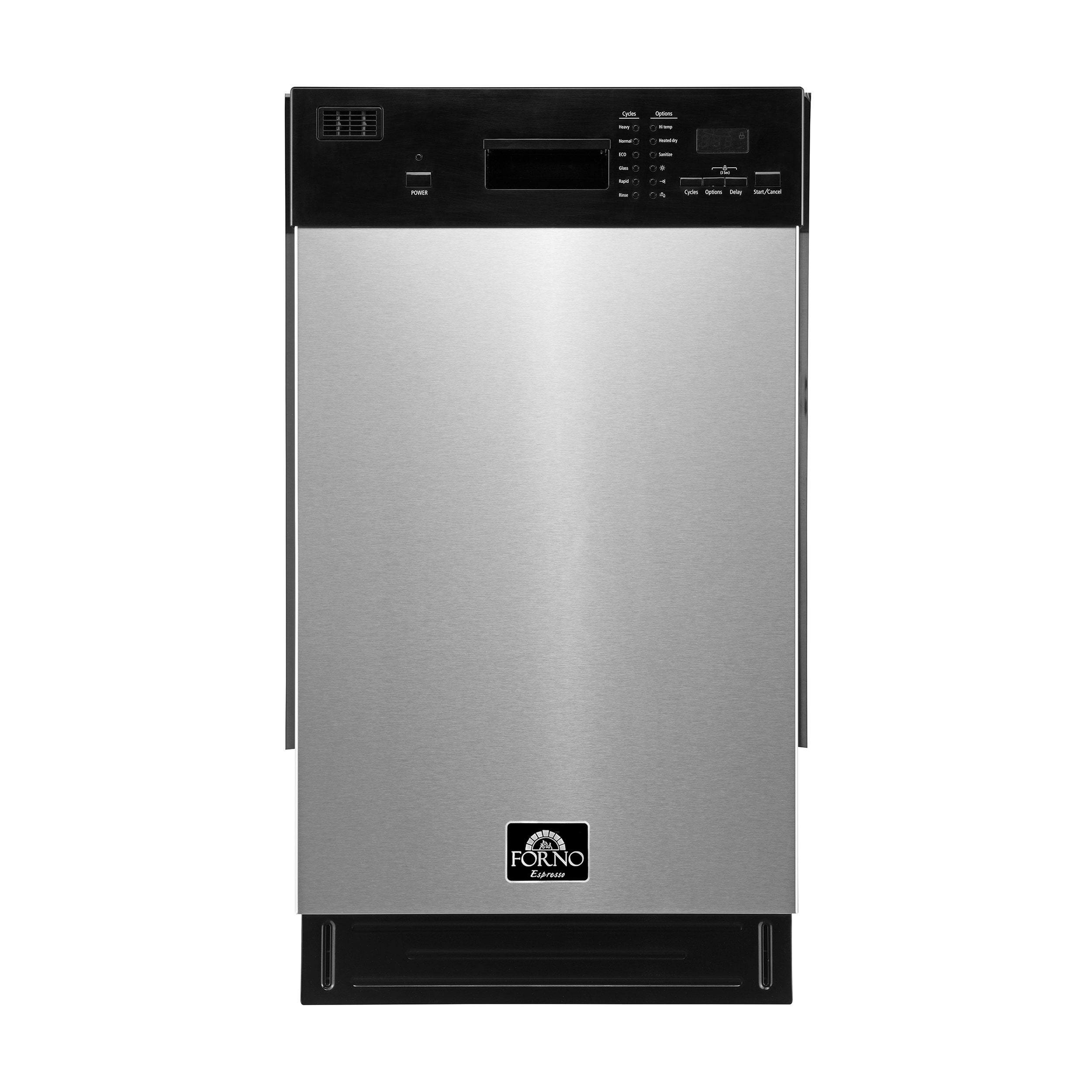 Lavavajillas Integrado de 18 pulgadas con Control Frontal FORNO (Acero Inoxidable) ENERGY STAR, Nivel de Sonido Estándar de 52 decibeles FDWBI8041-18S.