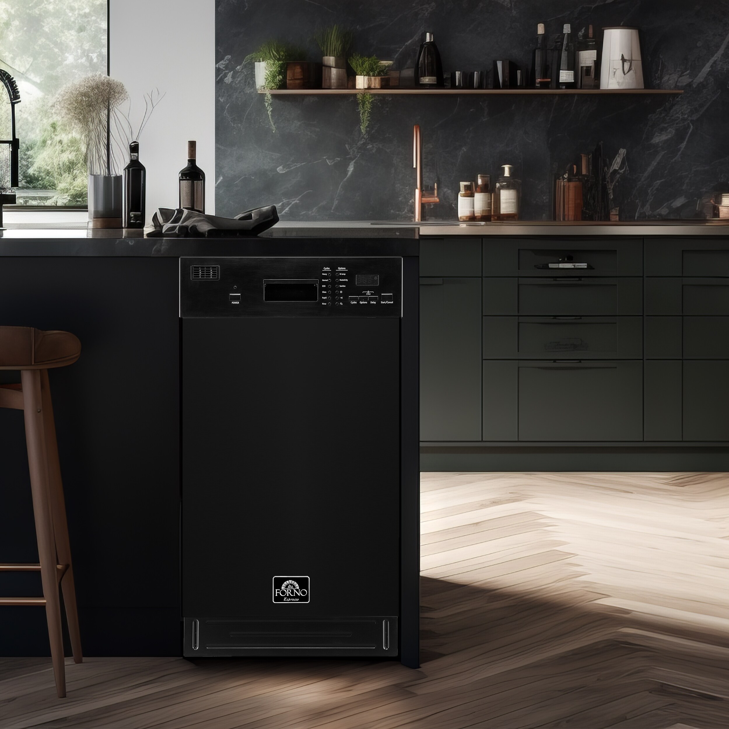 Lavavajillas empotrado FORNO Polo de 18 pulgadas con controles frontales (Negro) certificado ENERGY STAR, nivel de sonido estándar de 52 decibelios FDWBI8041-18BLK