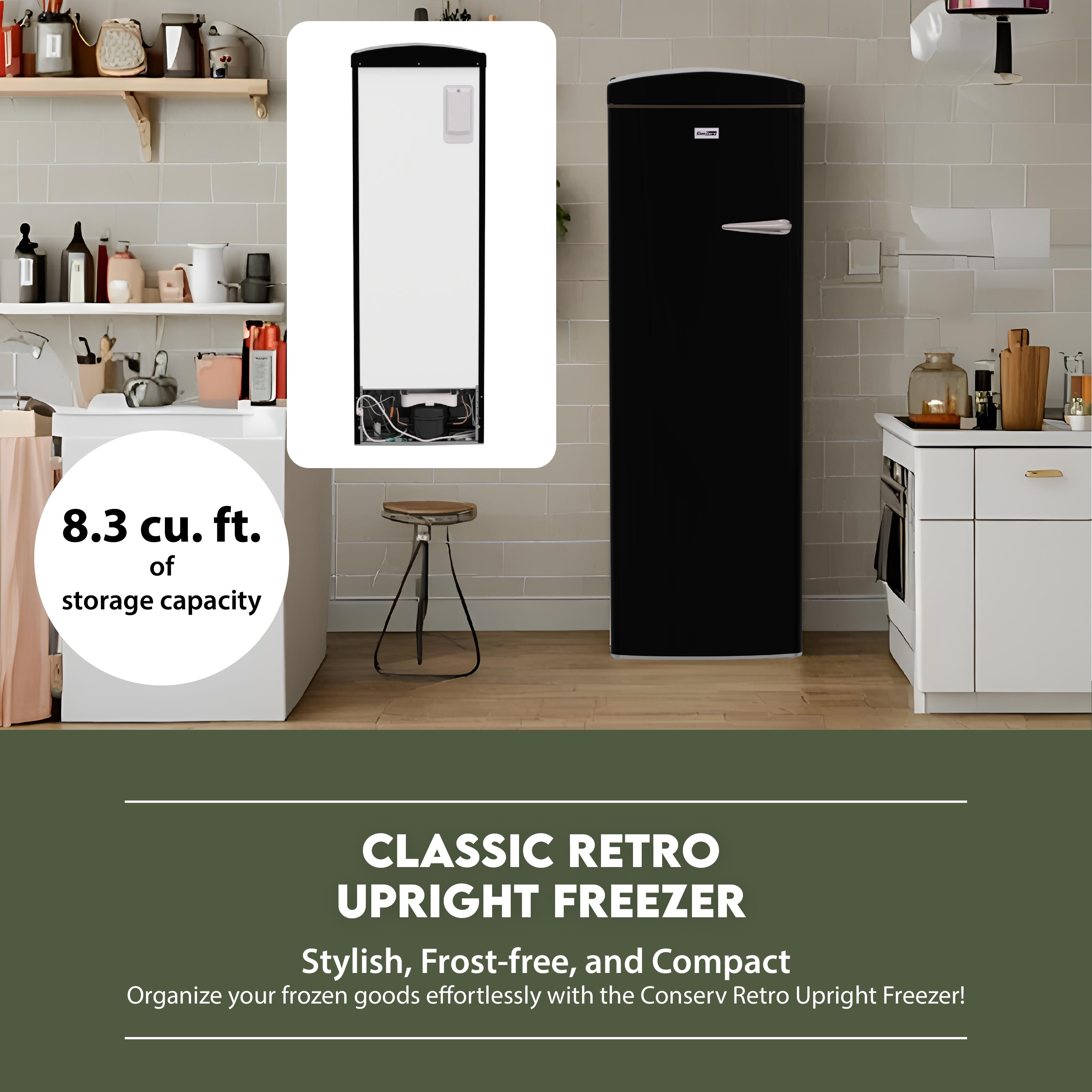 Congelador/Refrigerador vertical convertible ConServ de 8.3 pies cúbicos sin escarcha (negro) FF 830 B