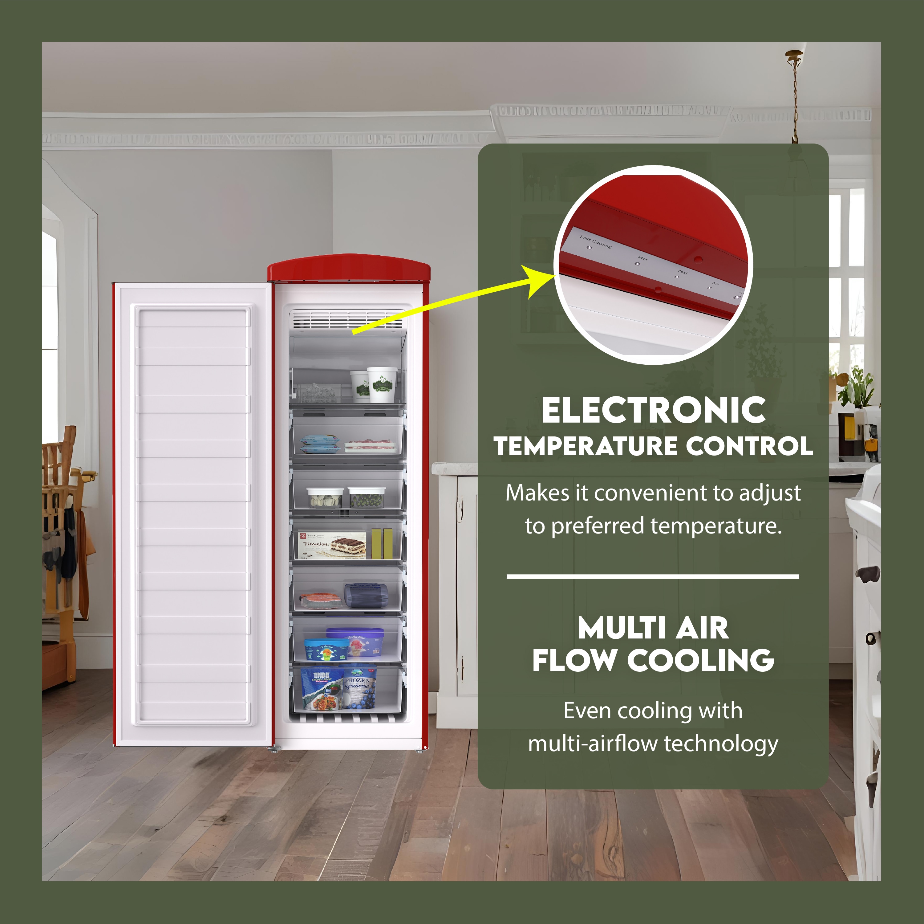 Congelador/Refrigerador Vertical Convertible ConServ 8.3 pies cúbicos sin escarcha (Rojo) FF 830 R
