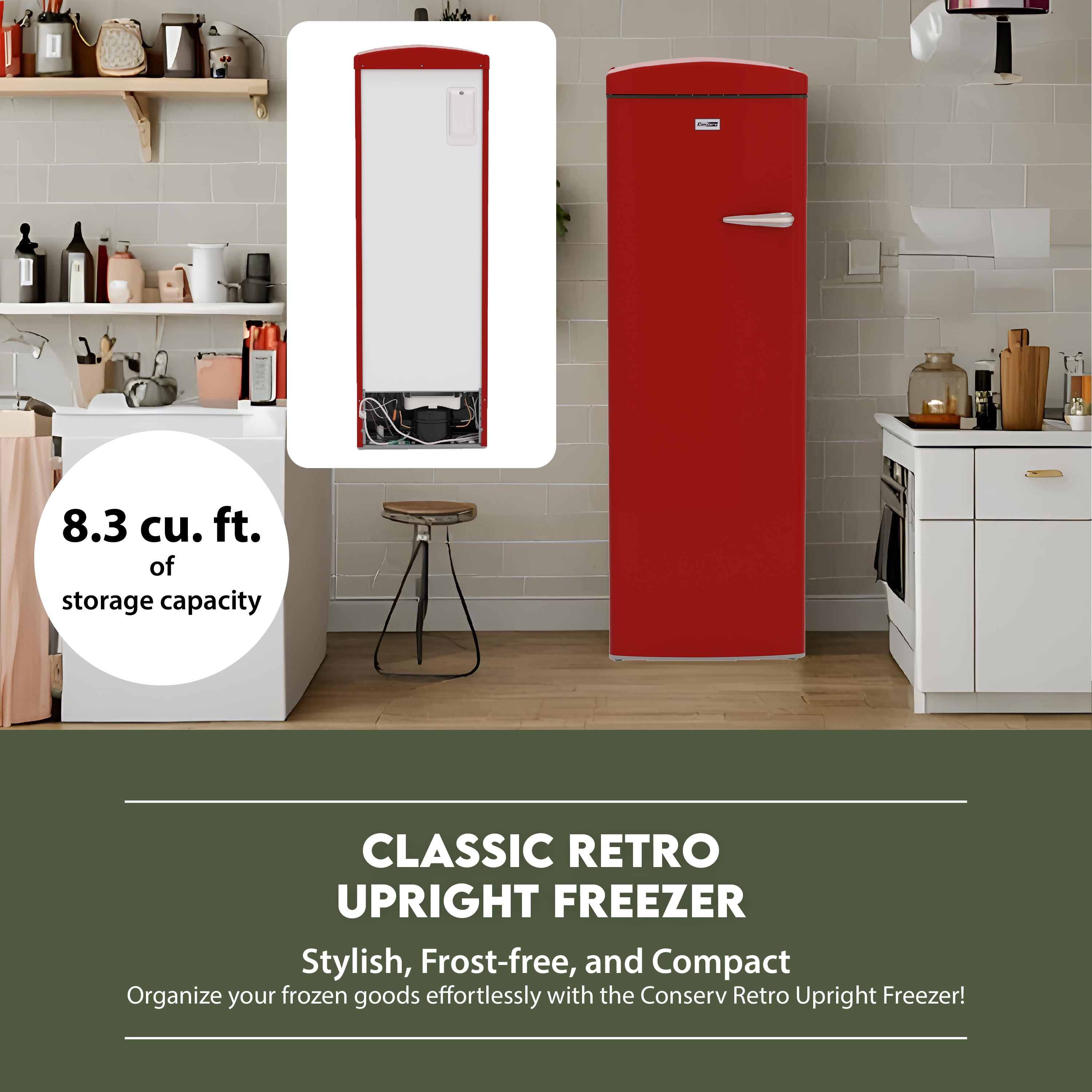 Congelador/Refrigerador Vertical Convertible ConServ 8.3 pies cúbicos sin escarcha (Rojo) FF 830 R
