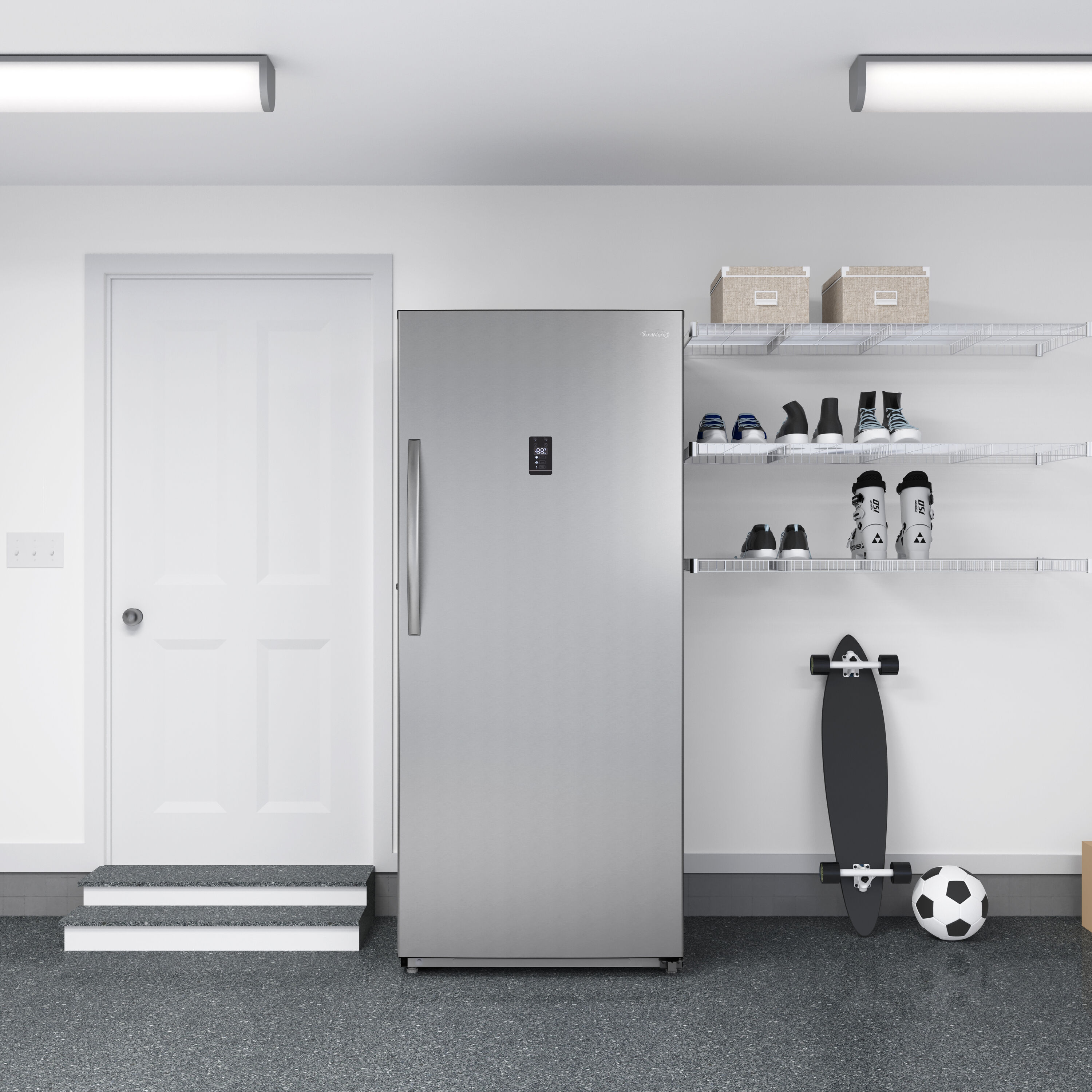 Congelador/Refrigerador Vertical Convertible KoolMore de 21 pies cúbicos, sin escarcha, en color plateado, Certificado ENERGY STAR KM-RUF-21S.