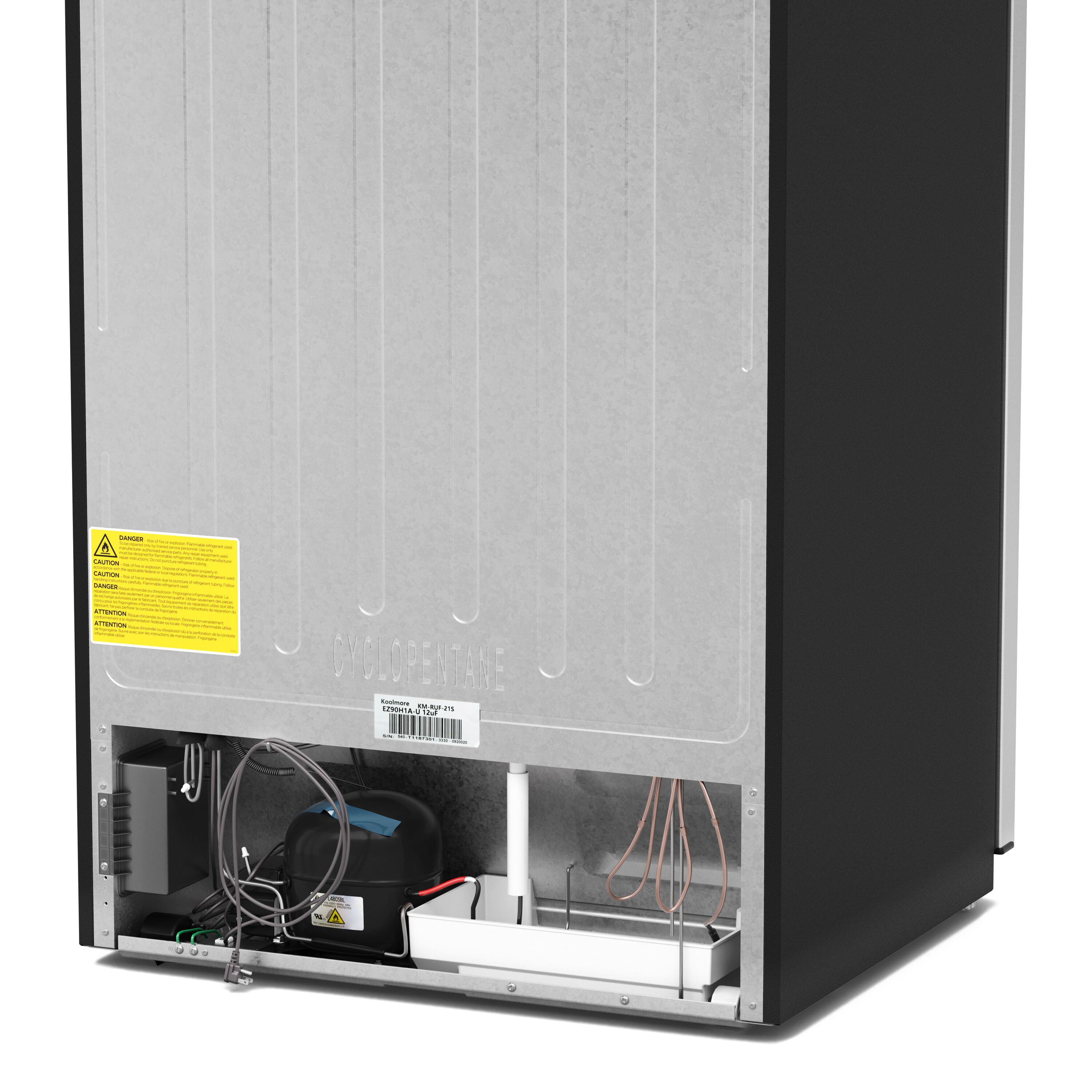 Congelador/Refrigerador Vertical Convertible KoolMore de 21 pies cúbicos, sin escarcha, en color plateado, Certificado ENERGY STAR KM-RUF-21S.