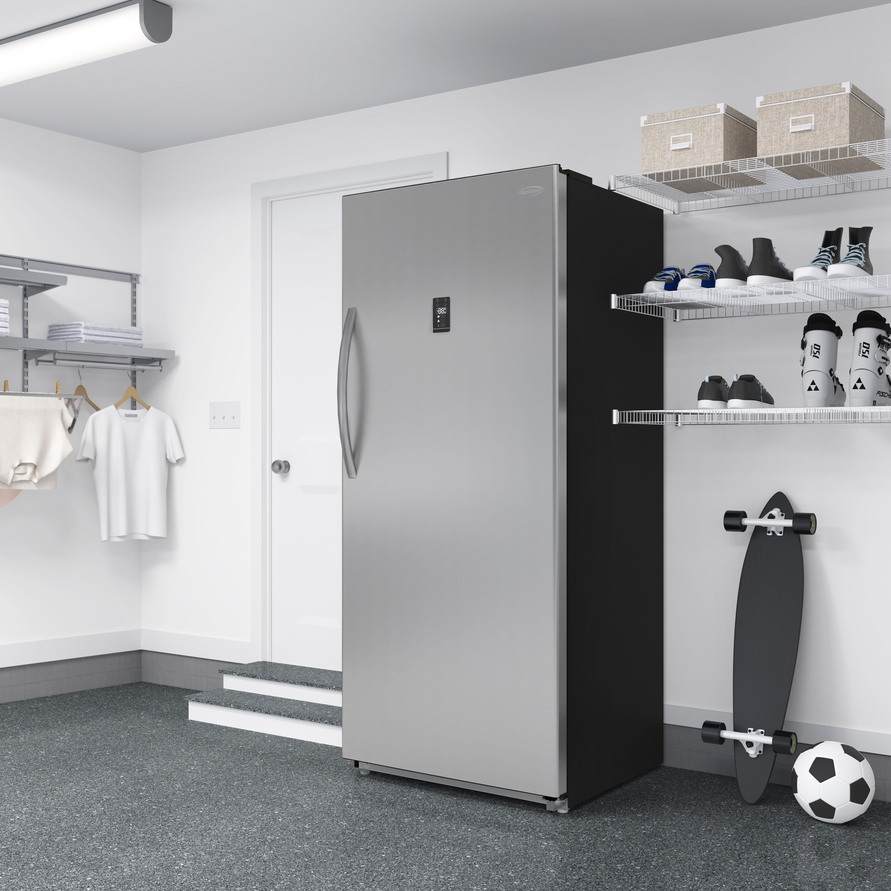 Congelador/Refrigerador Vertical Convertible KoolMore de 21 pies cúbicos, sin escarcha, en color plateado, Certificado ENERGY STAR KM-RUF-21S.