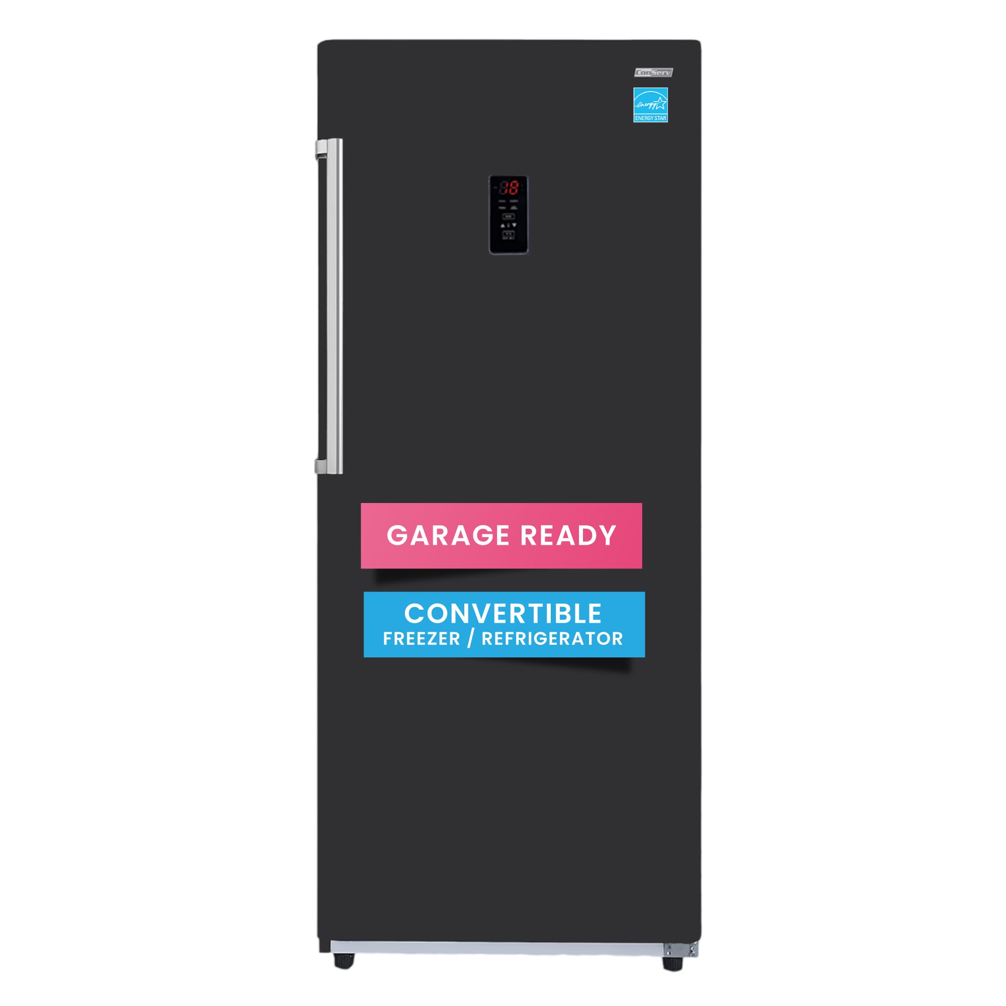 Congelador/Refrigerador Vertical Convertible ConServ de 14 pies cúbicos, listo para el garaje, sin escarcha (negro) Certificado ENERGY STAR FR1400 BREV