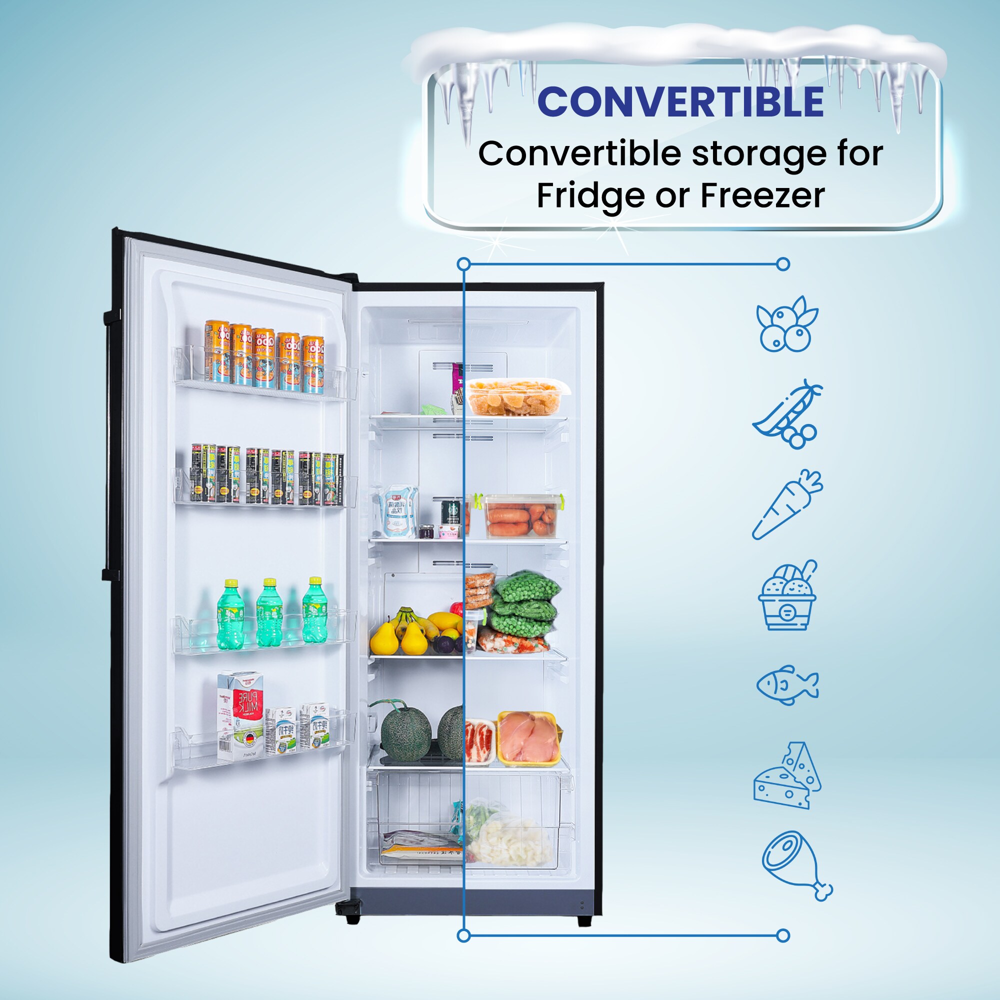 Congelador/Refrigerador Vertical Convertible ConServ de 14 pies cúbicos, listo para el garaje, sin escarcha (negro) Certificado ENERGY STAR FR1400 BREV