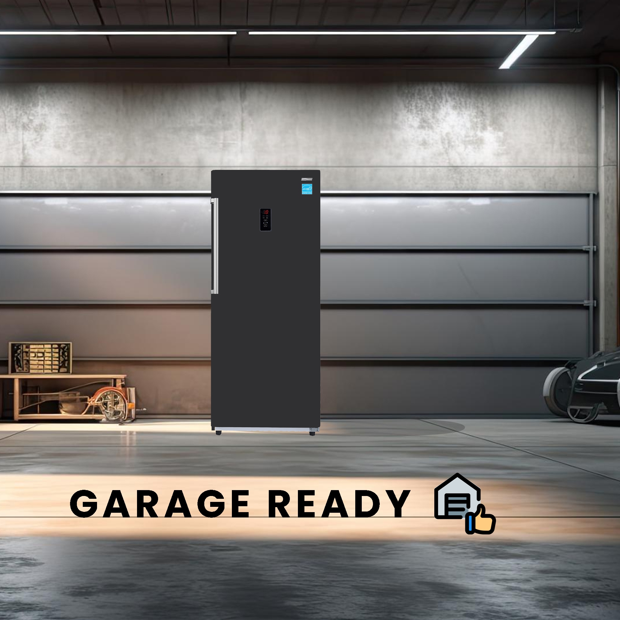 Congelador/Refrigerador Vertical Convertible ConServ de 14 pies cúbicos, listo para el garaje, sin escarcha (negro) Certificado ENERGY STAR FR1400 BREV