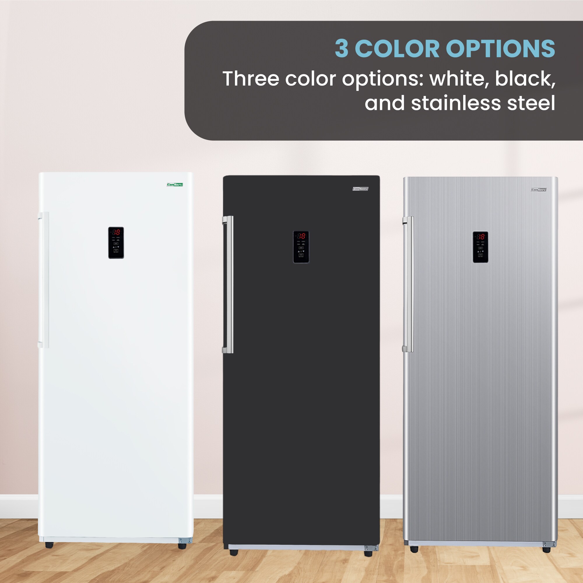 Congelador/Refrigerador Vertical Convertible ConServ de 14 pies cúbicos, listo para el garaje, sin escarcha (negro) Certificado ENERGY STAR FR1400 BREV