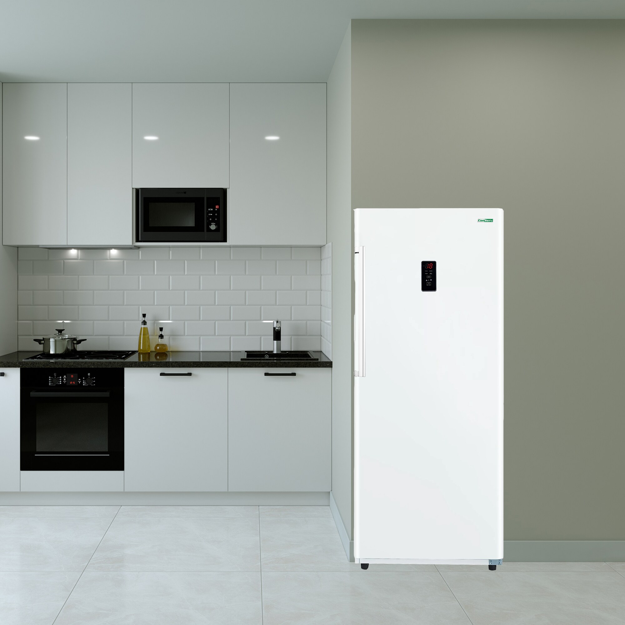 Congelador vertical convertible ConServ de 14 pies cúbicos, listo para garaje, sin escarcha y certificado ENERGY STAR en color blanco.