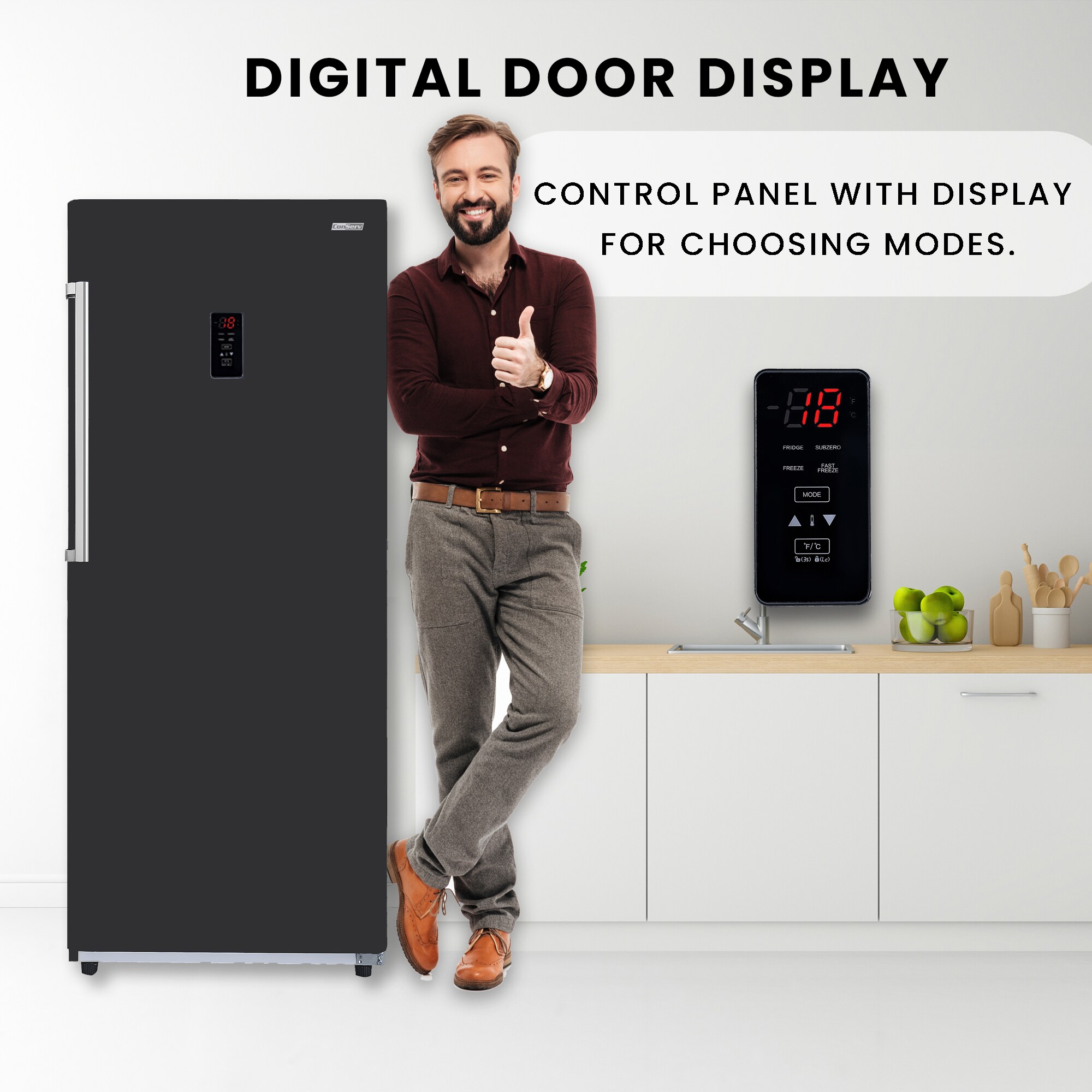 Congelador/Refrigerador Vertical Convertible ConServ de 17 pies cúbicos, listo para el garaje, sin escarcha (Negro) Certificado ENERGY STAR FR1700 BREV