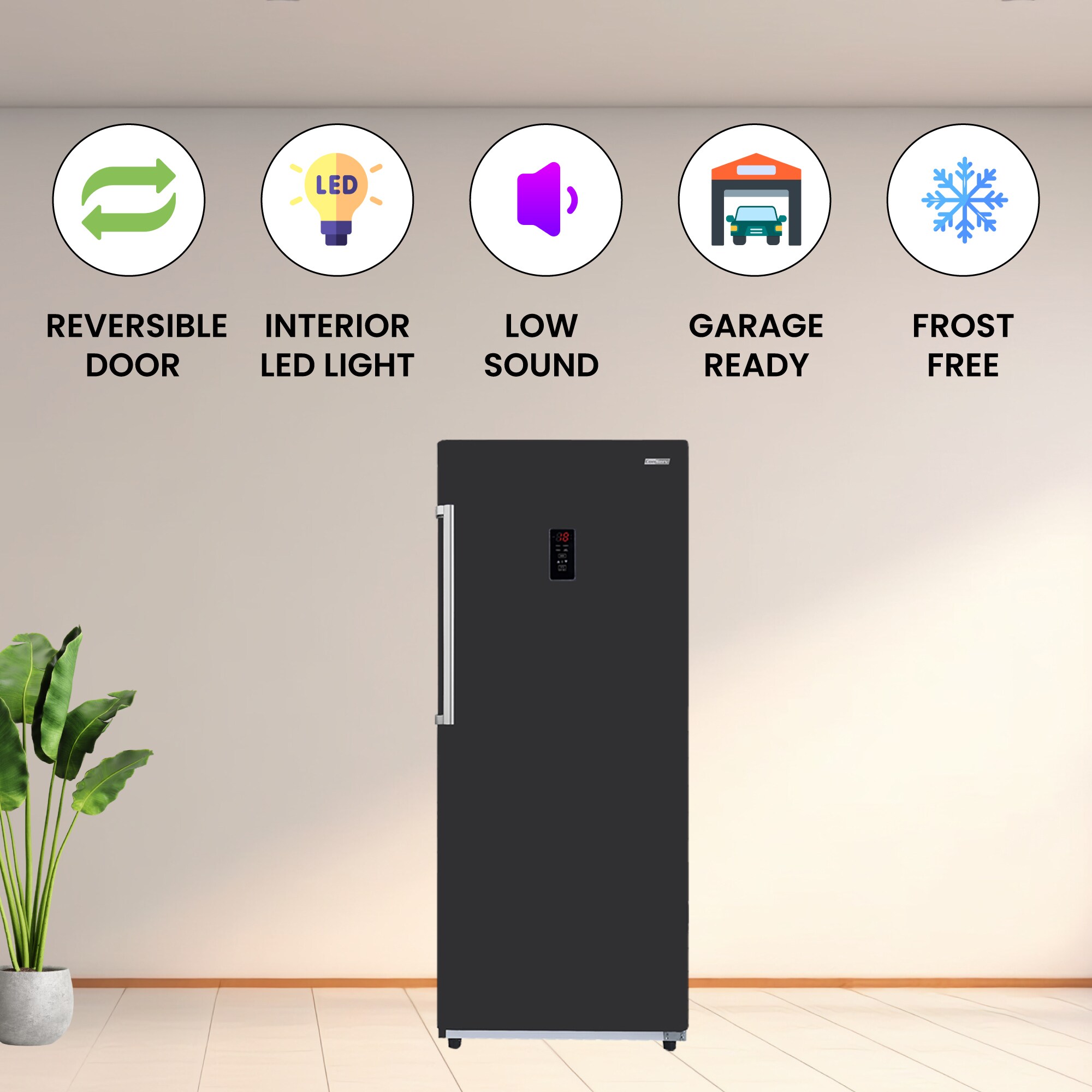 Congelador/Refrigerador Vertical Convertible ConServ de 17 pies cúbicos, listo para el garaje, sin escarcha (Negro) Certificado ENERGY STAR FR1700 BREV