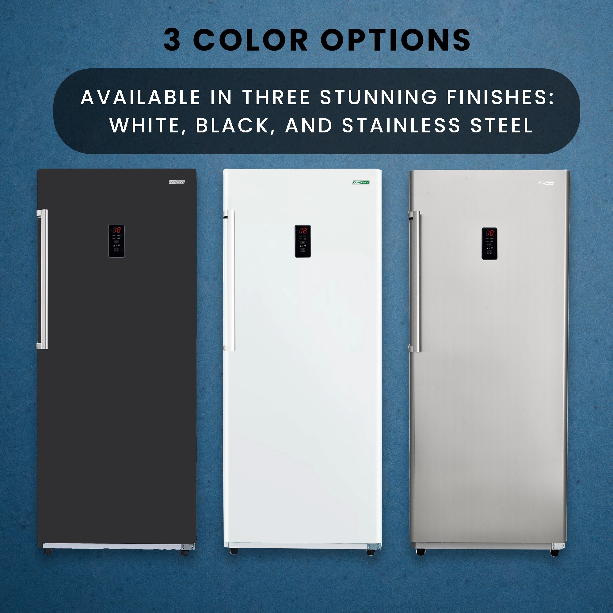 Congelador/Refrigerador Vertical Convertible ConServ de 17 pies cúbicos, listo para el garaje, sin escarcha (Negro) Certificado ENERGY STAR FR1700 BREV