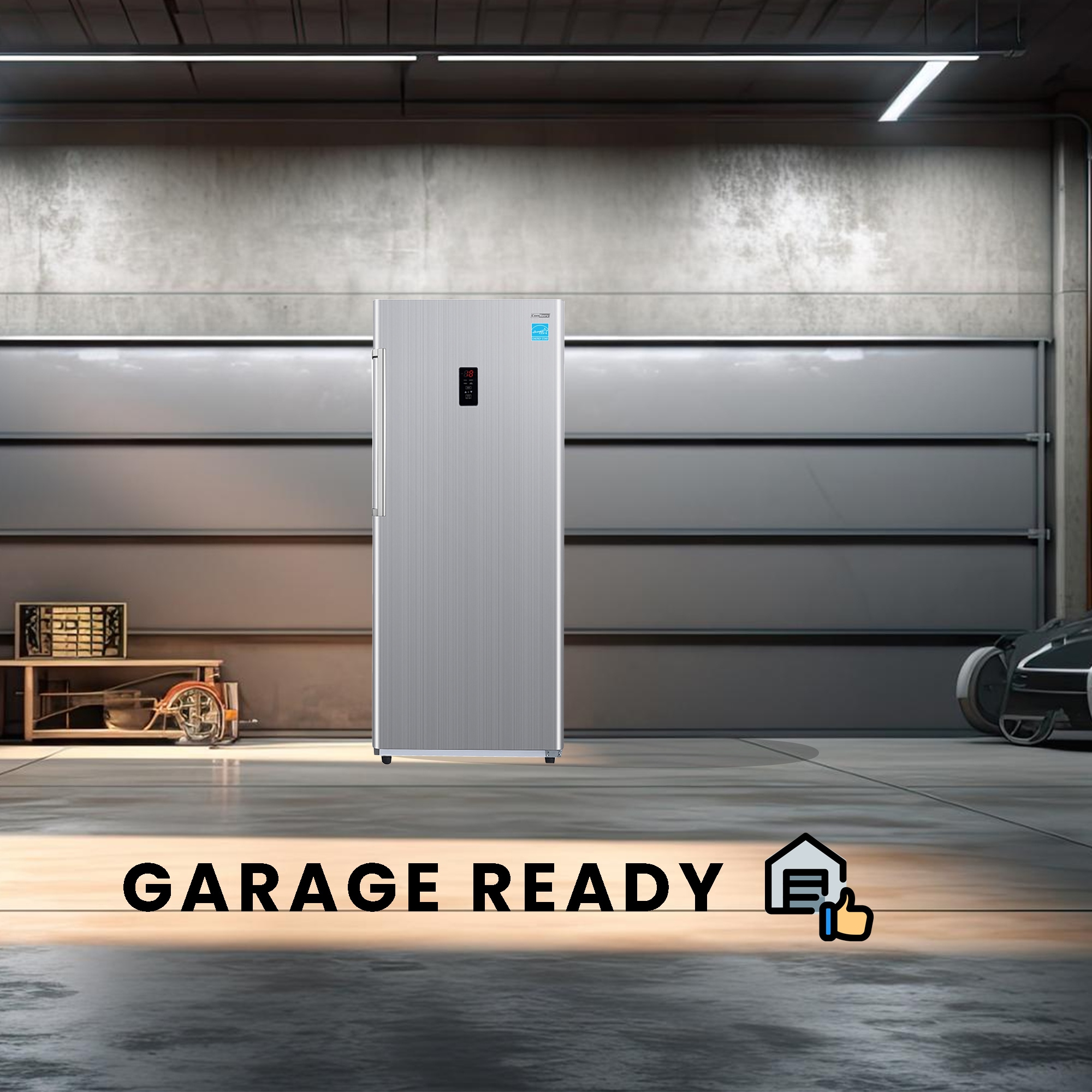 Congelador/Refrigerador vertical convertible ConServ de 14 pies cúbicos listo para el garaje, sin escarcha (acero inoxidable) Certificado por ENERGY STAR FR1400 SREV