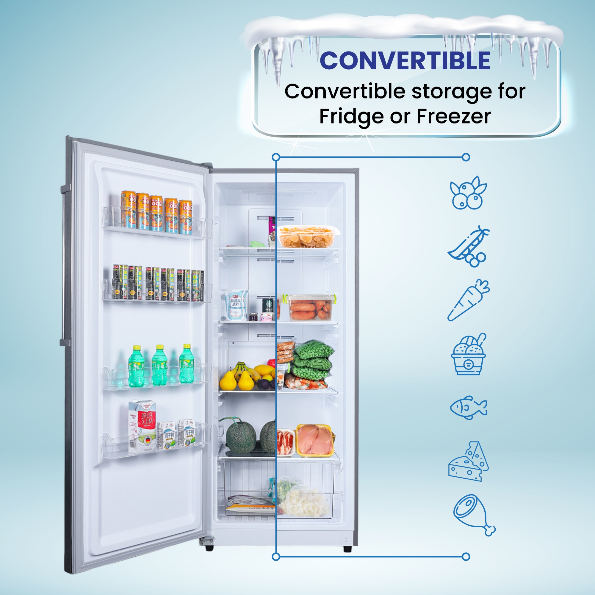 Congelador/Refrigerador vertical convertible ConServ de 14 pies cúbicos listo para el garaje, sin escarcha (acero inoxidable) Certificado por ENERGY STAR FR1400 SREV