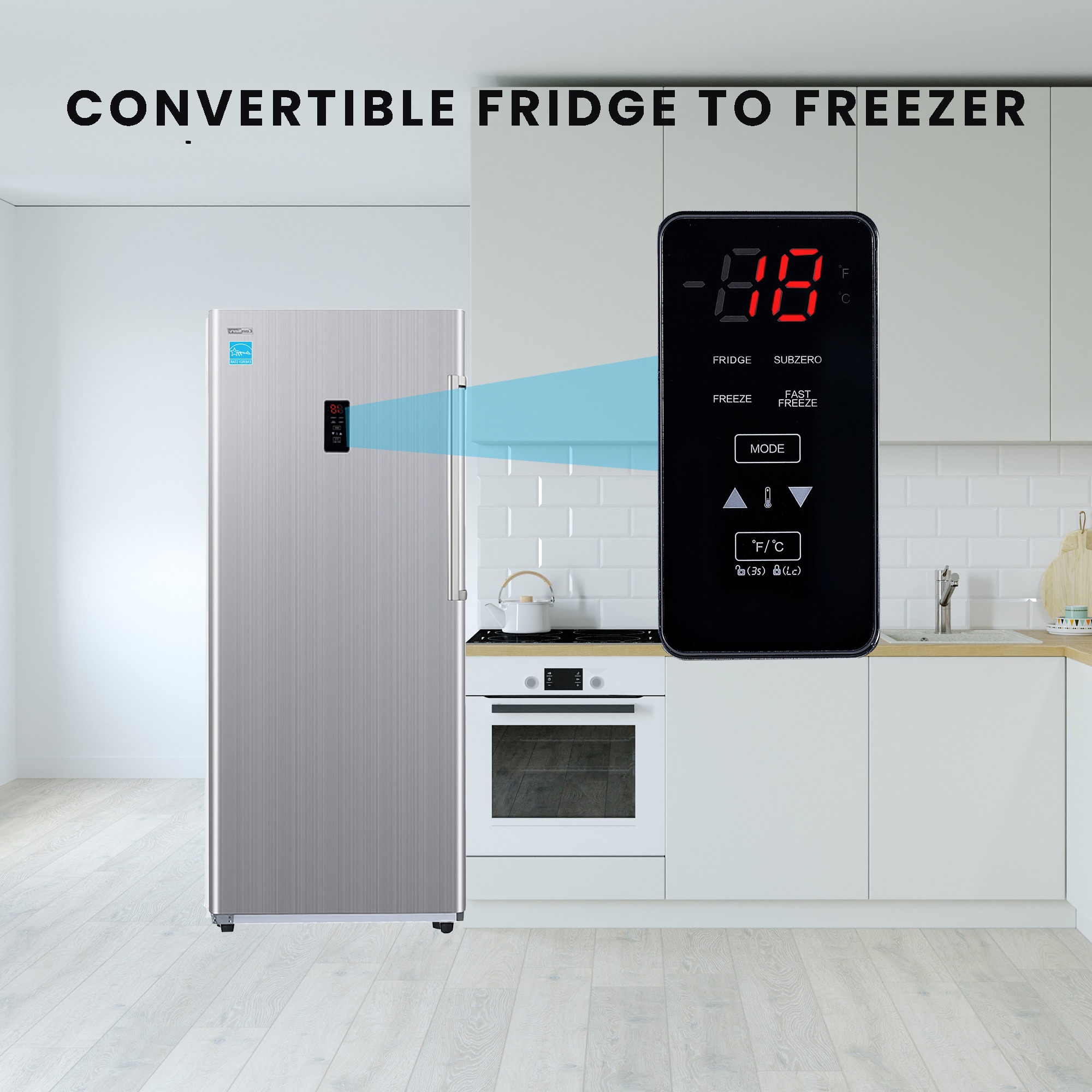 Congelador/Refrigerador vertical convertible ConServ de 14 pies cúbicos listo para el garaje, sin escarcha (acero inoxidable) Certificado por ENERGY STAR FR1400 SREV