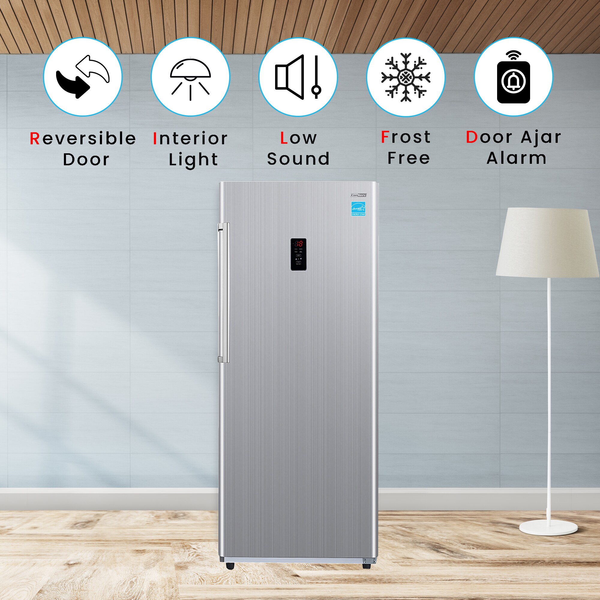 Congelador/Refrigerador vertical convertible ConServ de 14 pies cúbicos listo para el garaje, sin escarcha (acero inoxidable) Certificado por ENERGY STAR FR1400 SREV