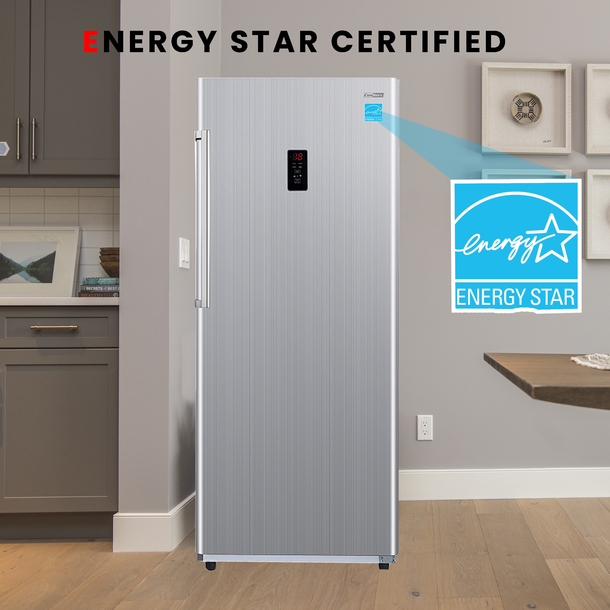 Congelador/Refrigerador vertical convertible ConServ de 14 pies cúbicos listo para el garaje, sin escarcha (acero inoxidable) Certificado por ENERGY STAR FR1400 SREV