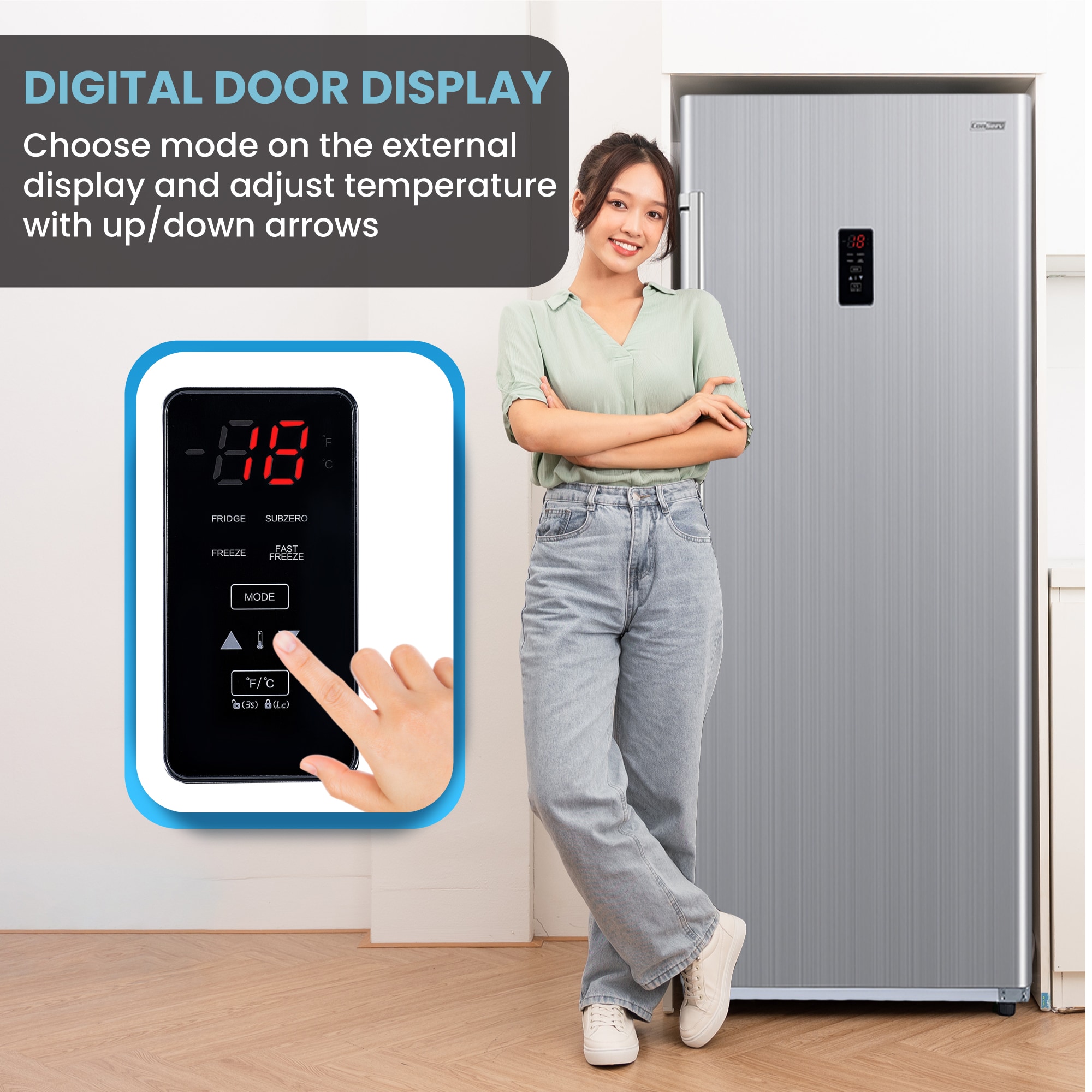 Congelador/Refrigerador vertical convertible ConServ de 14 pies cúbicos listo para el garaje, sin escarcha (acero inoxidable) Certificado por ENERGY STAR FR1400 SREV