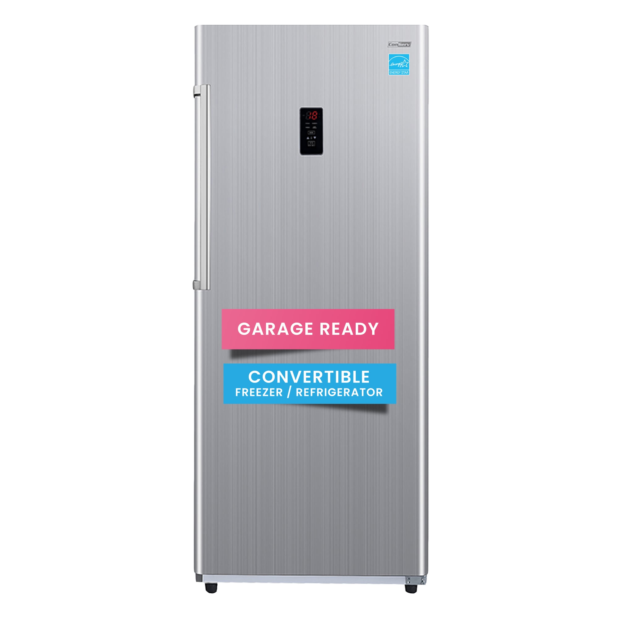 Congelador/Refrigerador vertical convertible ConServ de 14 pies cúbicos listo para el garaje, sin escarcha (acero inoxidable) Certificado por ENERGY STAR FR1400 SREV