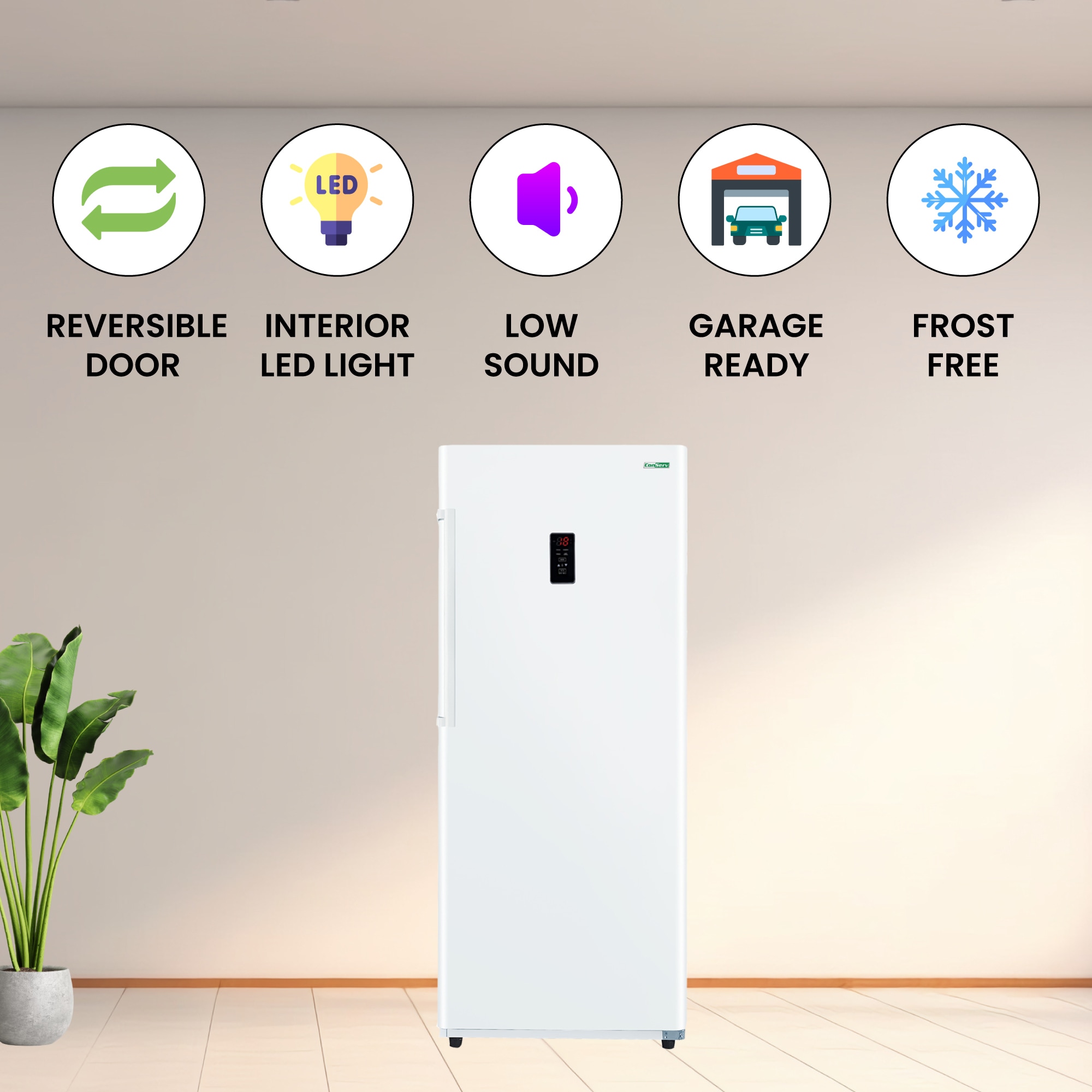 Congelador/Refrigerador Vertical Convertible ConServ de 17 pies cúbicos Listo para Garage, Libre de Escarcha (Blanco) Certificado ENERGY STAR FR1700 WREV