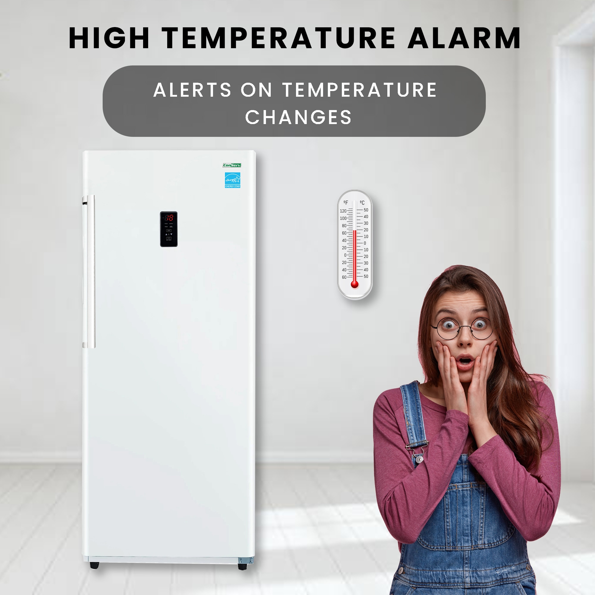 Congelador/Refrigerador Vertical Convertible ConServ de 17 pies cúbicos Listo para Garage, Libre de Escarcha (Blanco) Certificado ENERGY STAR FR1700 WREV