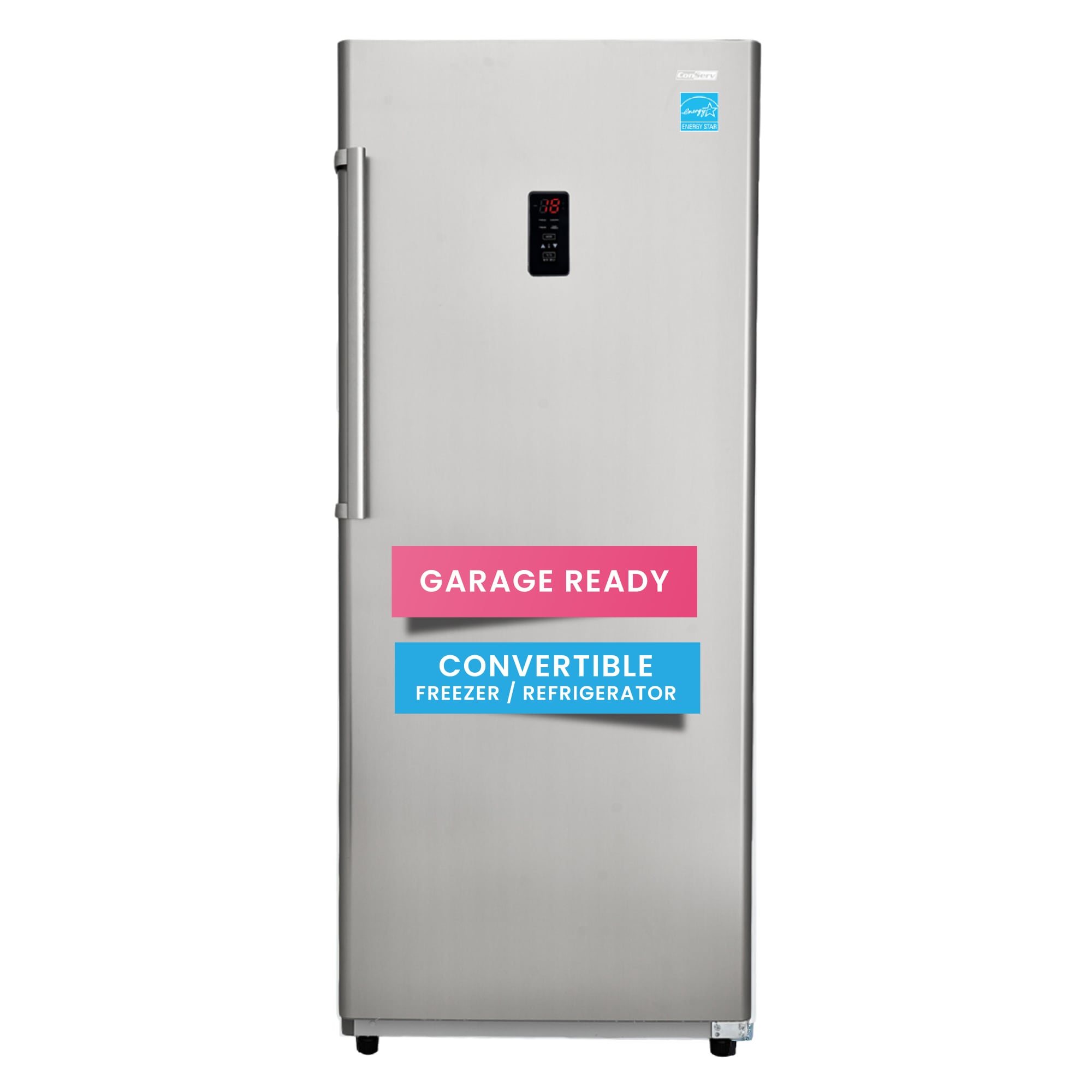 Congelador/Refrigerador vertical convertible ConServ de 17 pies cúbicos listo para garaje, sin escarcha (acero inoxidable) Certificado ENERGY STAR FR1700 SREV.