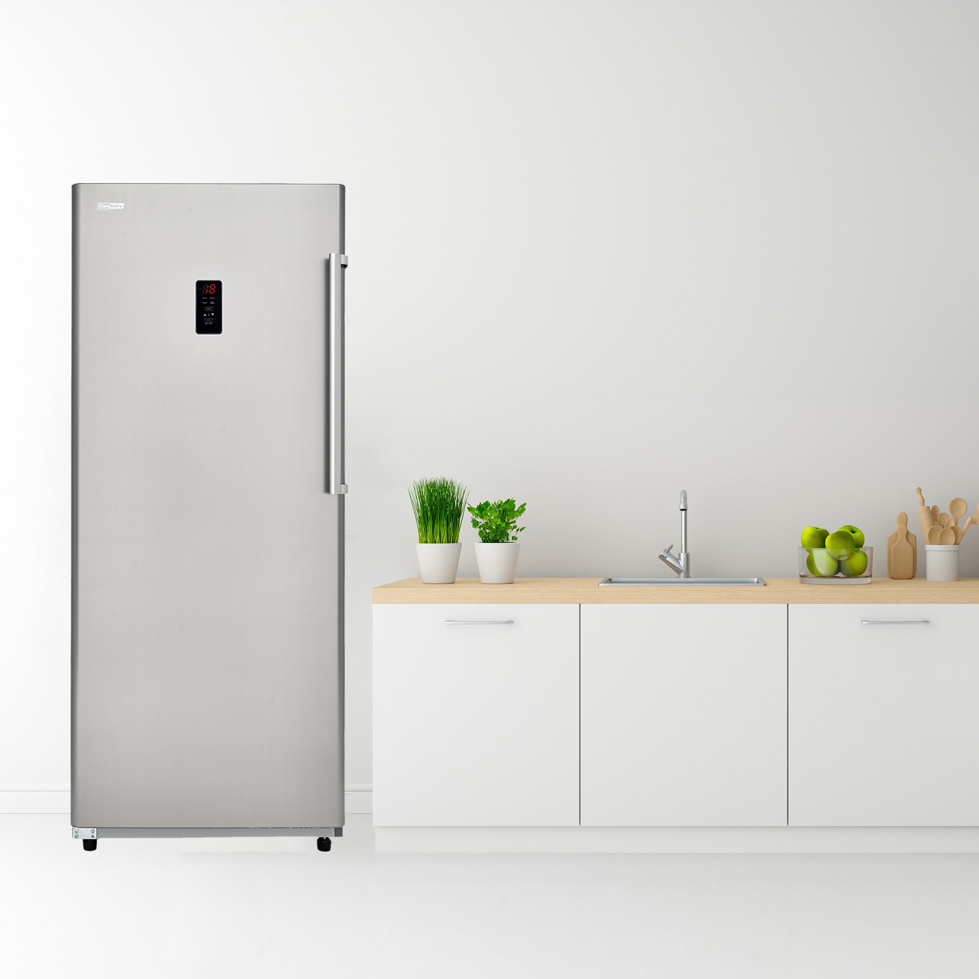 Congelador/Refrigerador vertical convertible ConServ de 17 pies cúbicos listo para garaje, sin escarcha (acero inoxidable) Certificado ENERGY STAR FR1700 SREV.