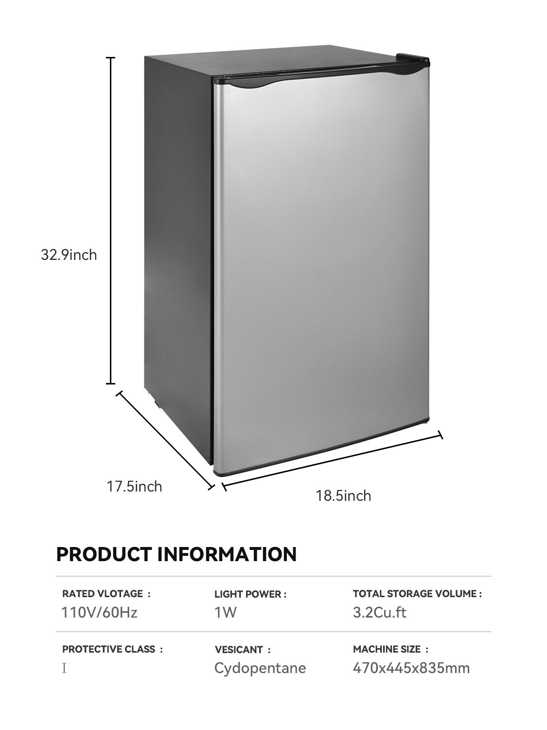 Congelador/Refrigerador Vertical Convertible Jeremy Cass de 3.2 pies cúbicos (plata) AGJLWLING01