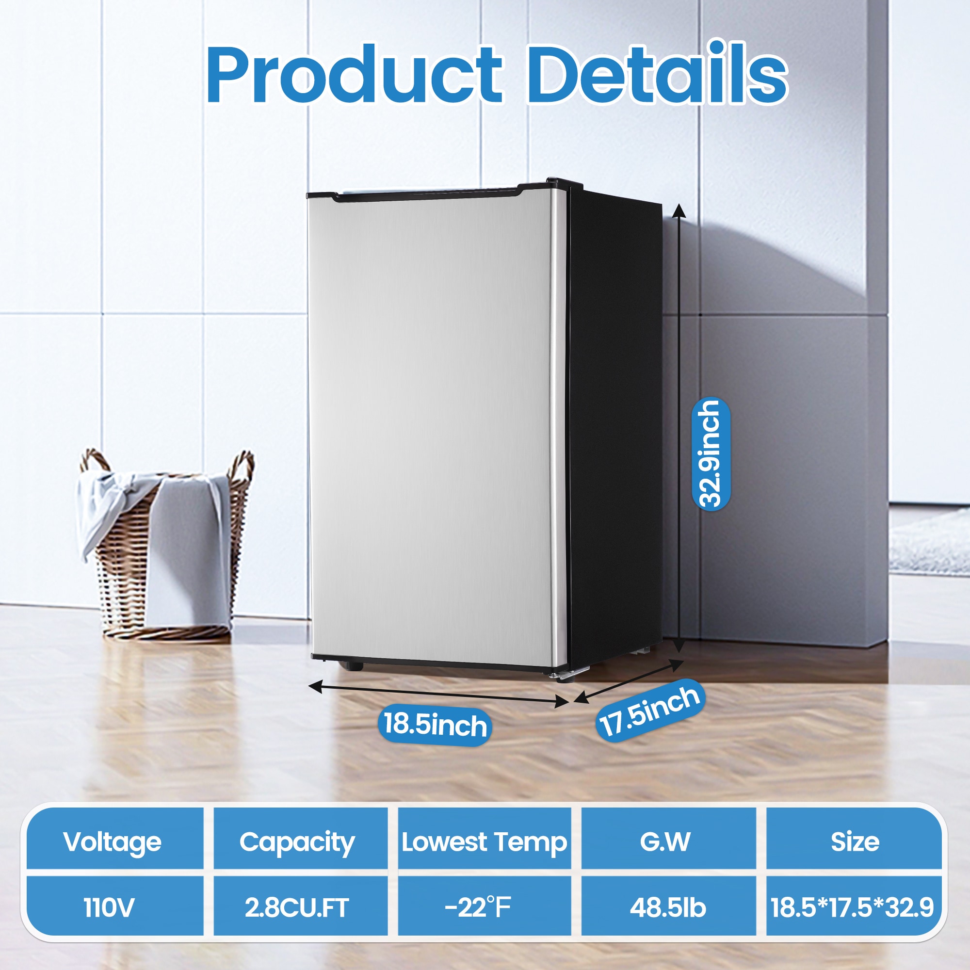 Congelador/Refrigerador Vertical Convertible Jeremy Cass de 2.8 pies cúbicos (Plateado)