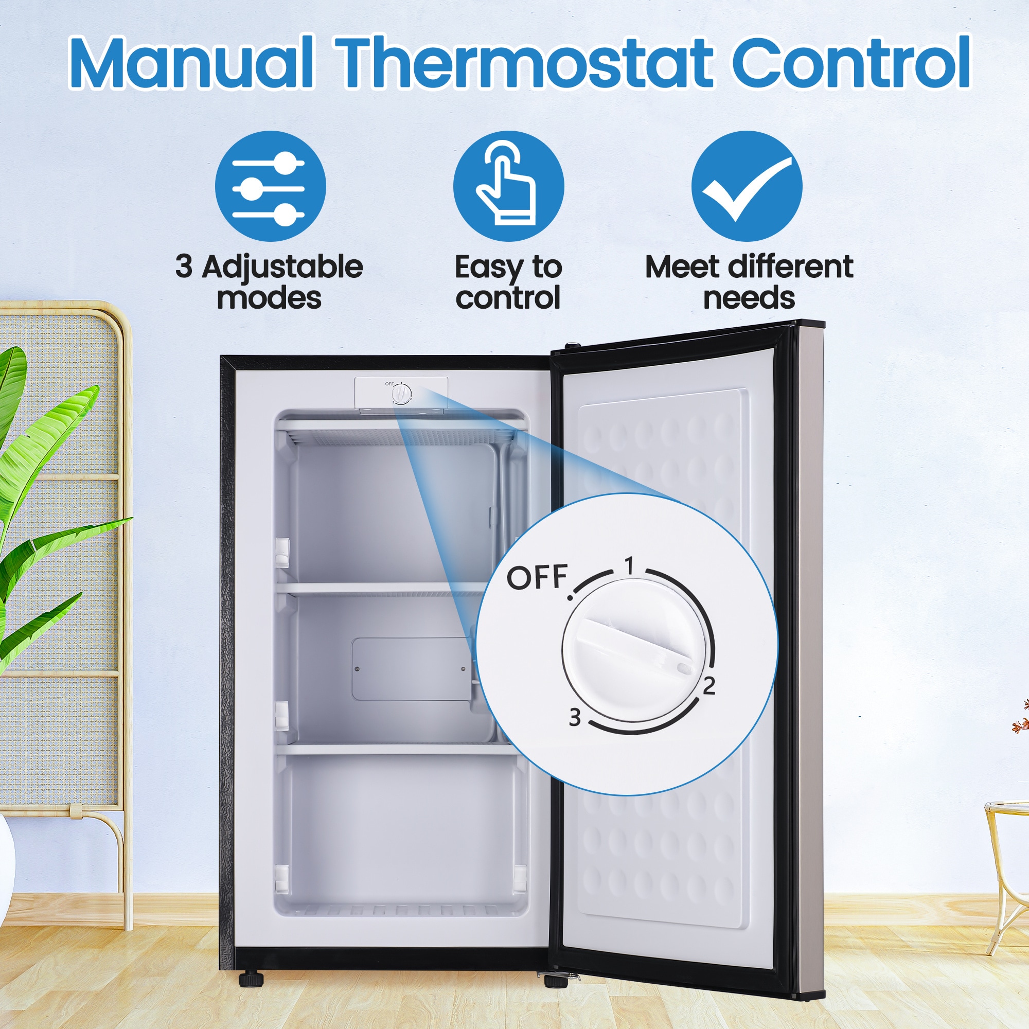 Congelador/Refrigerador Vertical Convertible Jeremy Cass de 2.8 pies cúbicos (Plateado)