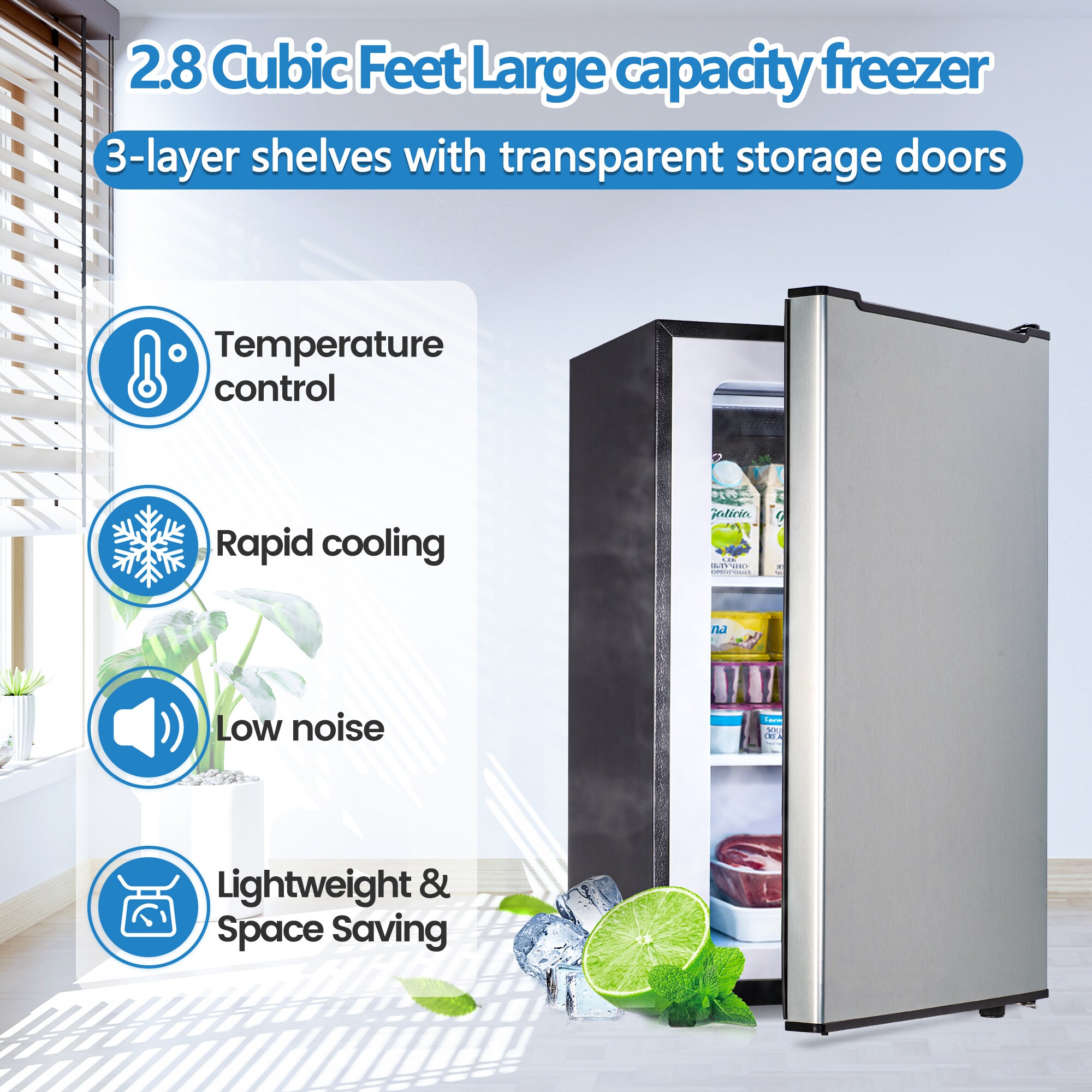 Congelador/Refrigerador Vertical Convertible Jeremy Cass de 2.8 pies cúbicos (Plateado)