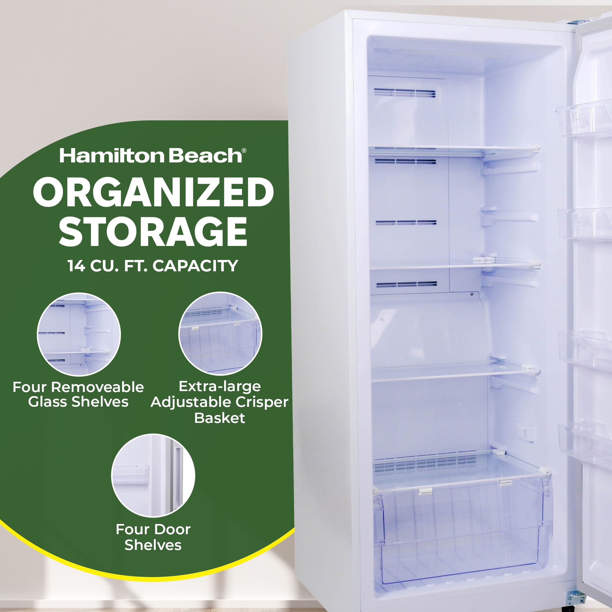 Congelador/Refrigerador Vertical Convertible Hamilton Beach de 14 pies cúbicos, listo para garaje, congelador vertical sin escarcha (Blanco) HBFRF1494-BLANCO
