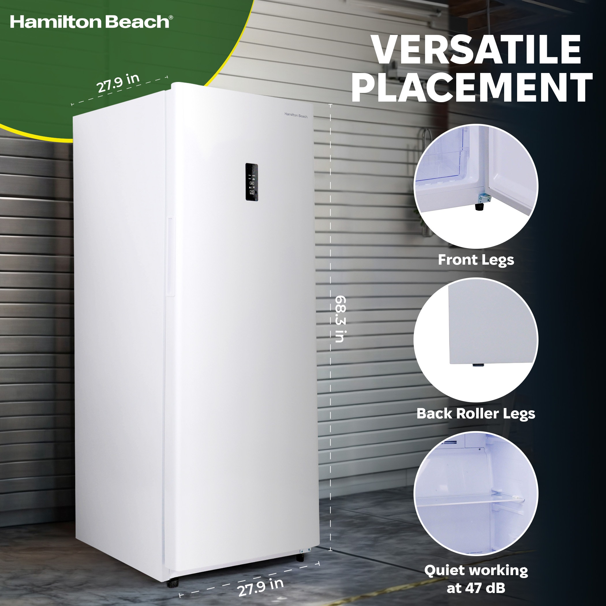Congelador/Refrigerador Vertical Convertible Hamilton Beach de 14 pies cúbicos, listo para garaje, congelador vertical sin escarcha (Blanco) HBFRF1494-BLANCO