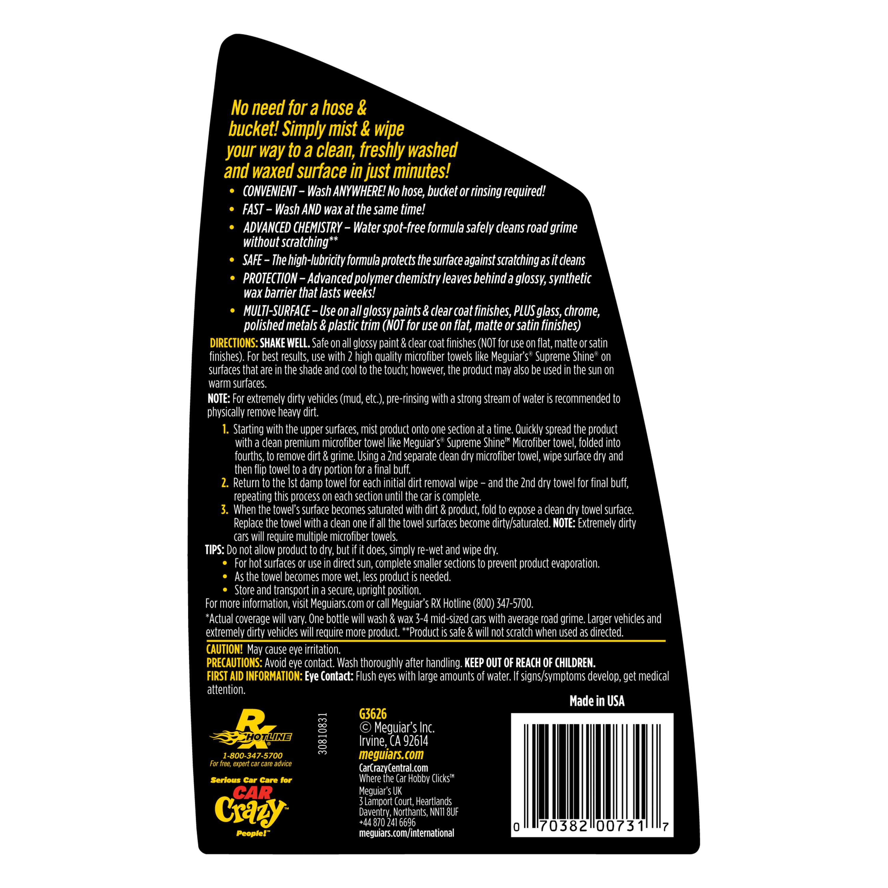 Meguiar's Ultimate Waterless Lavado/Cera para Exterior de Auto 26 Onzas Líquidas G3626