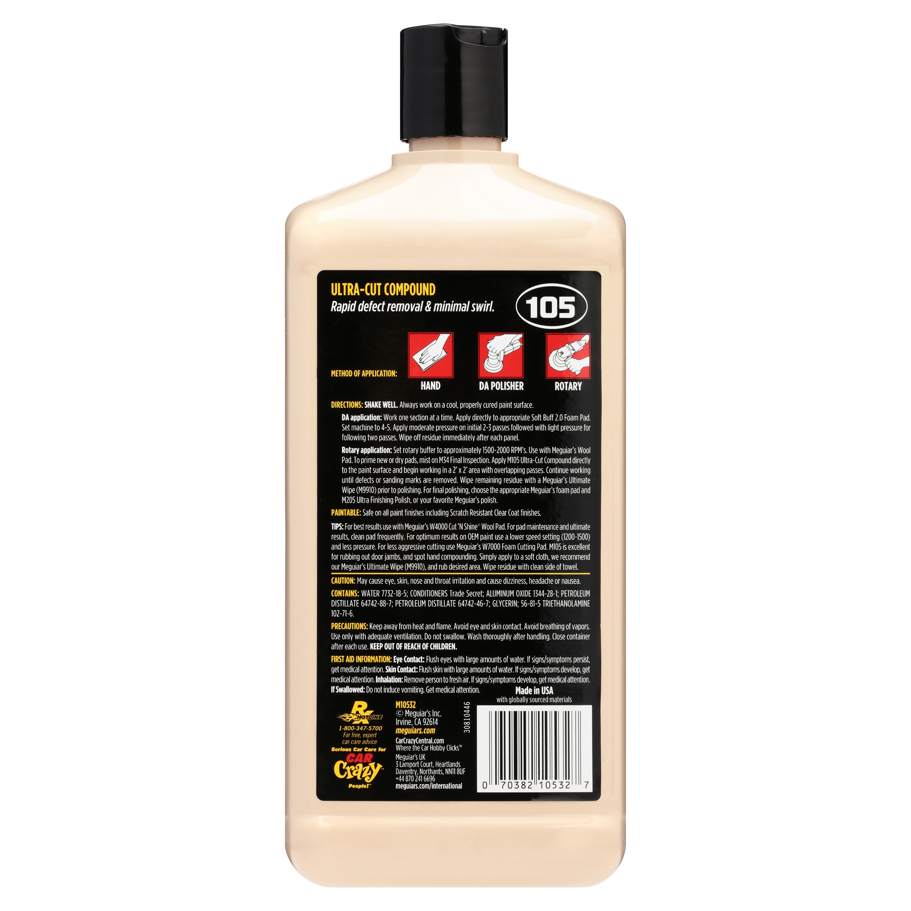 Meguiar's Mirror Glaze Ultra-Cut Compound de 32 onzas líquidas para lavado de exteriores de autos M10532