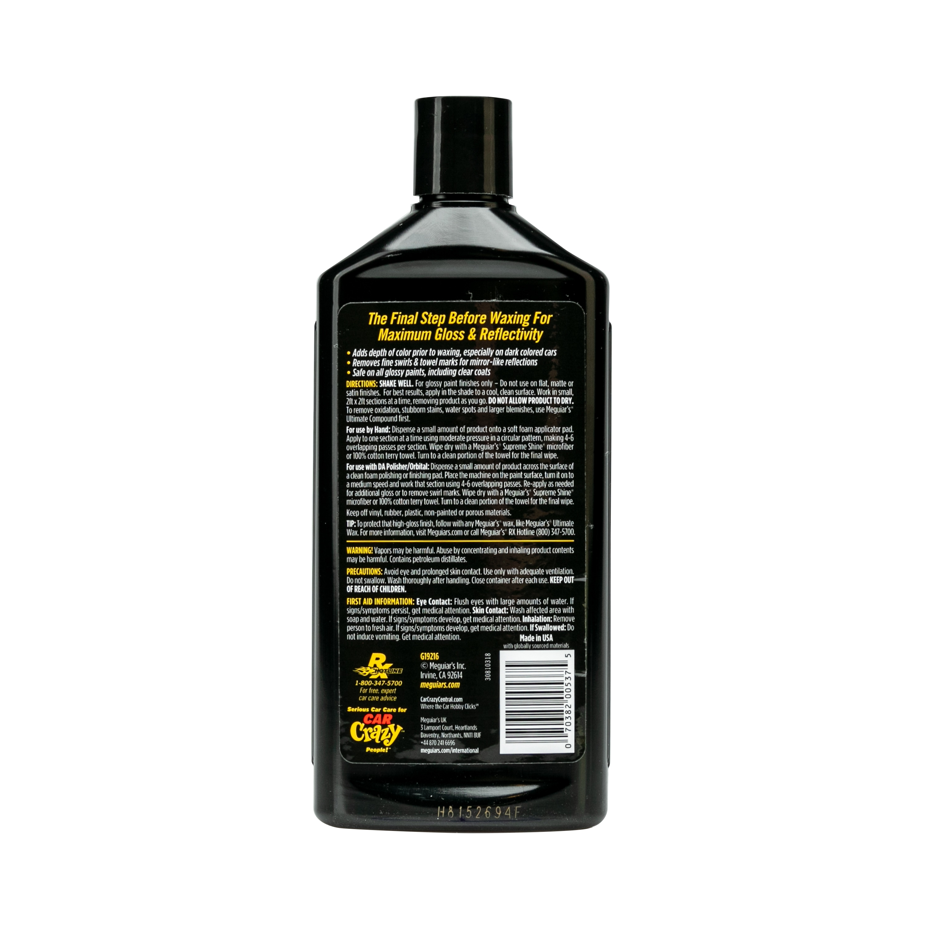 Pulidor Ultimate Pre-Encerado de Meguiar's 16 onzas líquidas para lavado de exterior de automóviles G19216