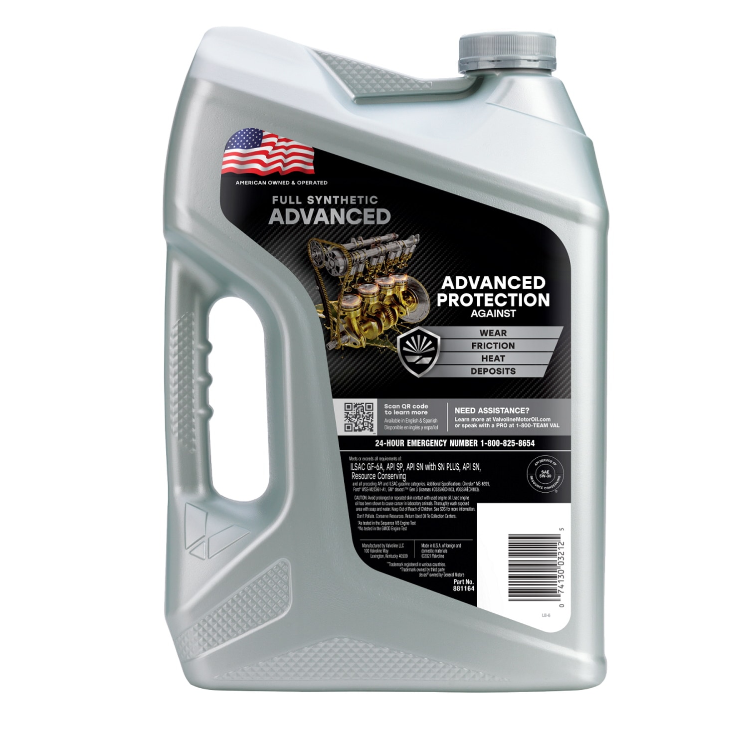 Aceite para motor Valvoline Avanzado de Sintético Completo 5w-30 5 Cuartos 881164