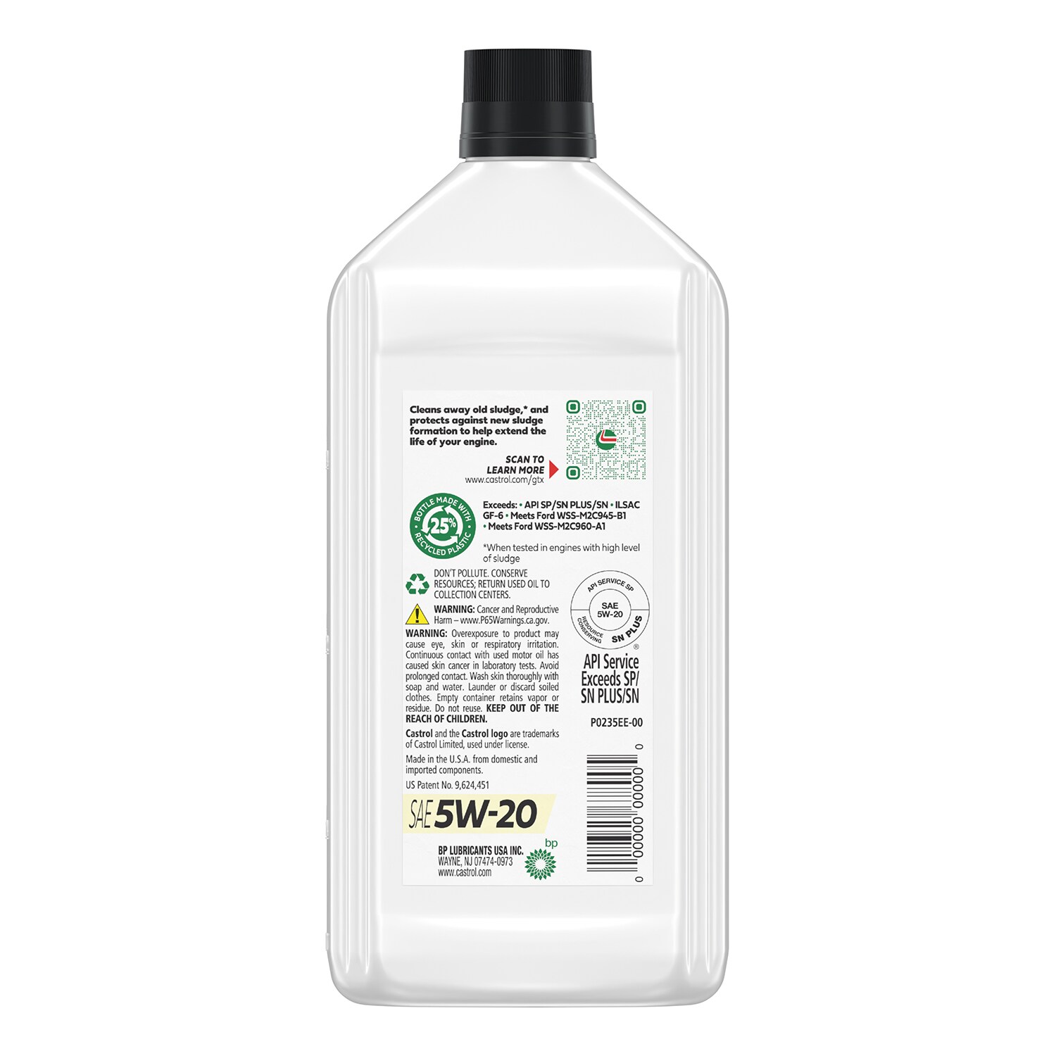 Aceite para motor sintético CASTROL GTX 5W-20, mezcla sintética, 1 cuarto 15B743