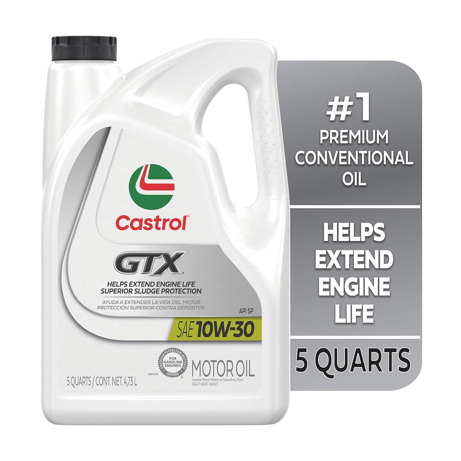 Aceite de motor convencional CASTROL GTX 10W-30, 5 Cuartos 15B7AA