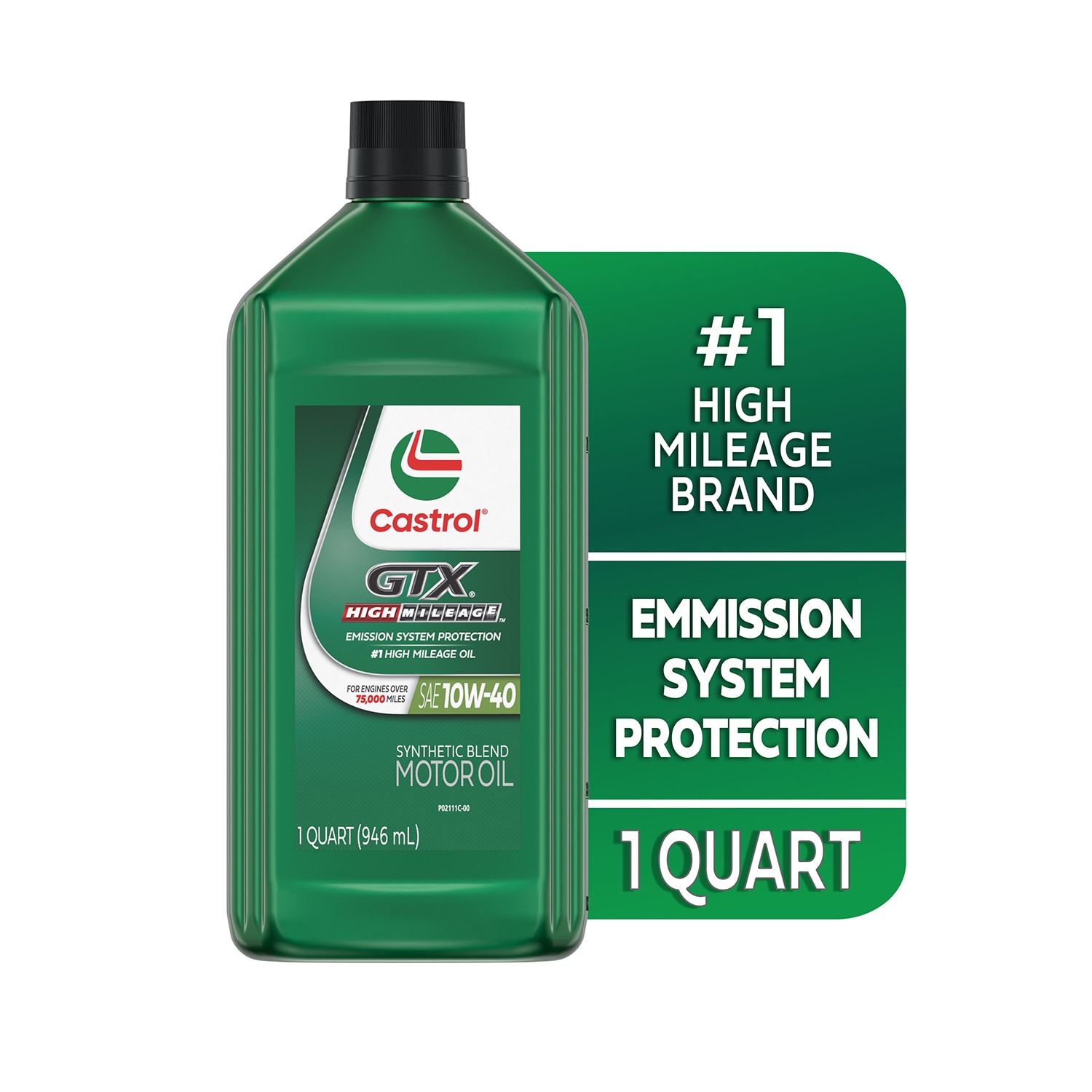 Aceite de Motor Sintético Mezclado para Alto Rendimiento CASTROL GTX de 10W-40 para Autos con Kilometraje Elevado, 1 Cuarto