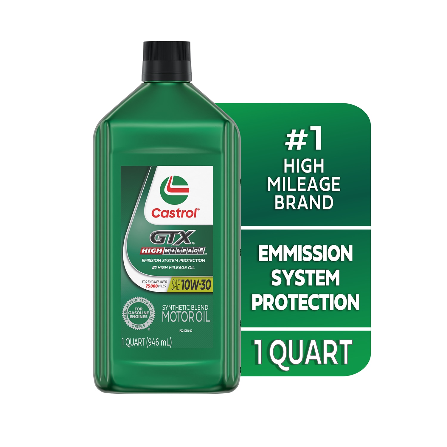 Aceite de Motor Sintético en Mezcla CASTROL GTX High Mileage 10W-30 para Autos con Muchos Kilómetros, 1 Cuarto