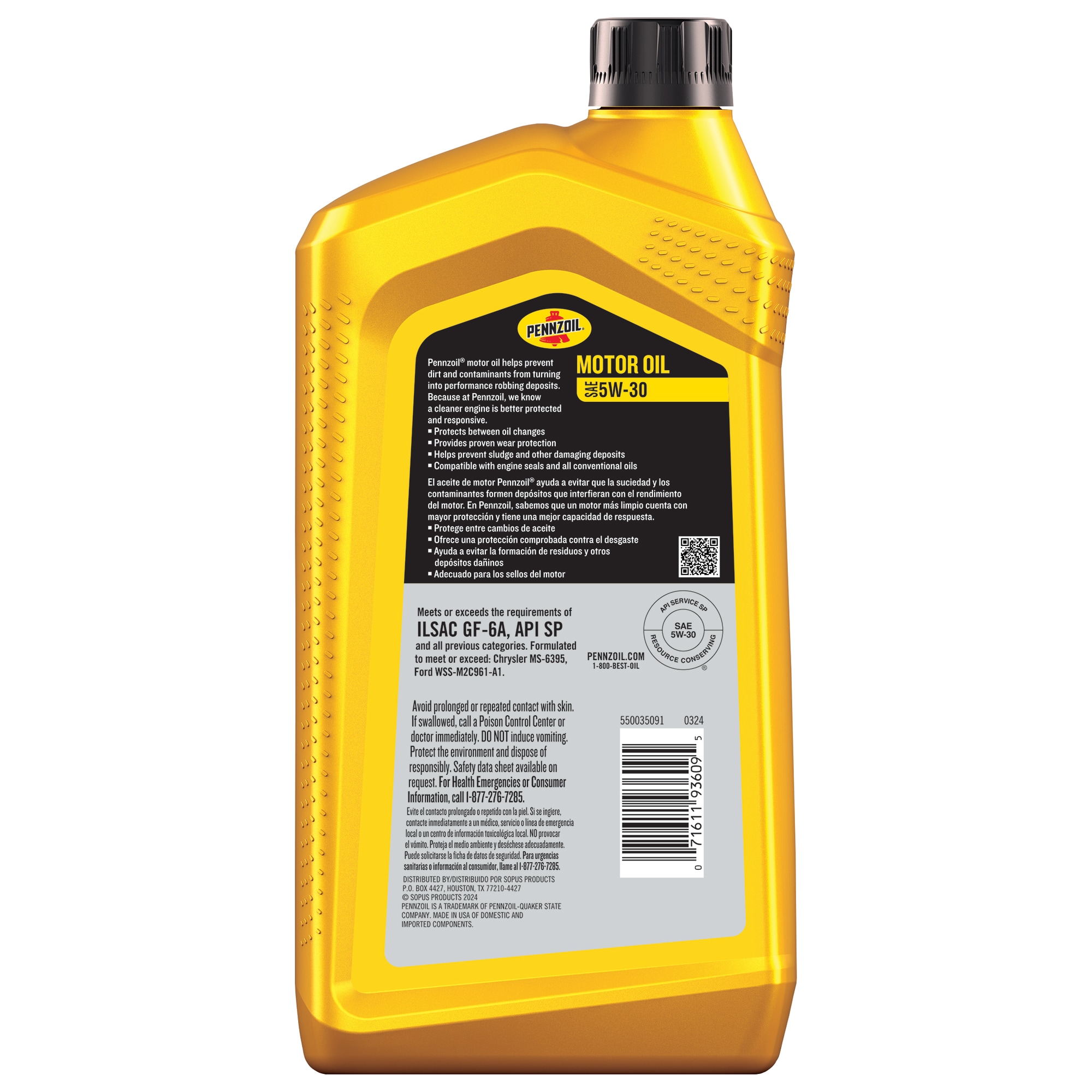 Aceite de Motor Pennzoil 1 Cuarto 5W-30 con Tecnología de Limpieza Activa para Motores de Gasolina