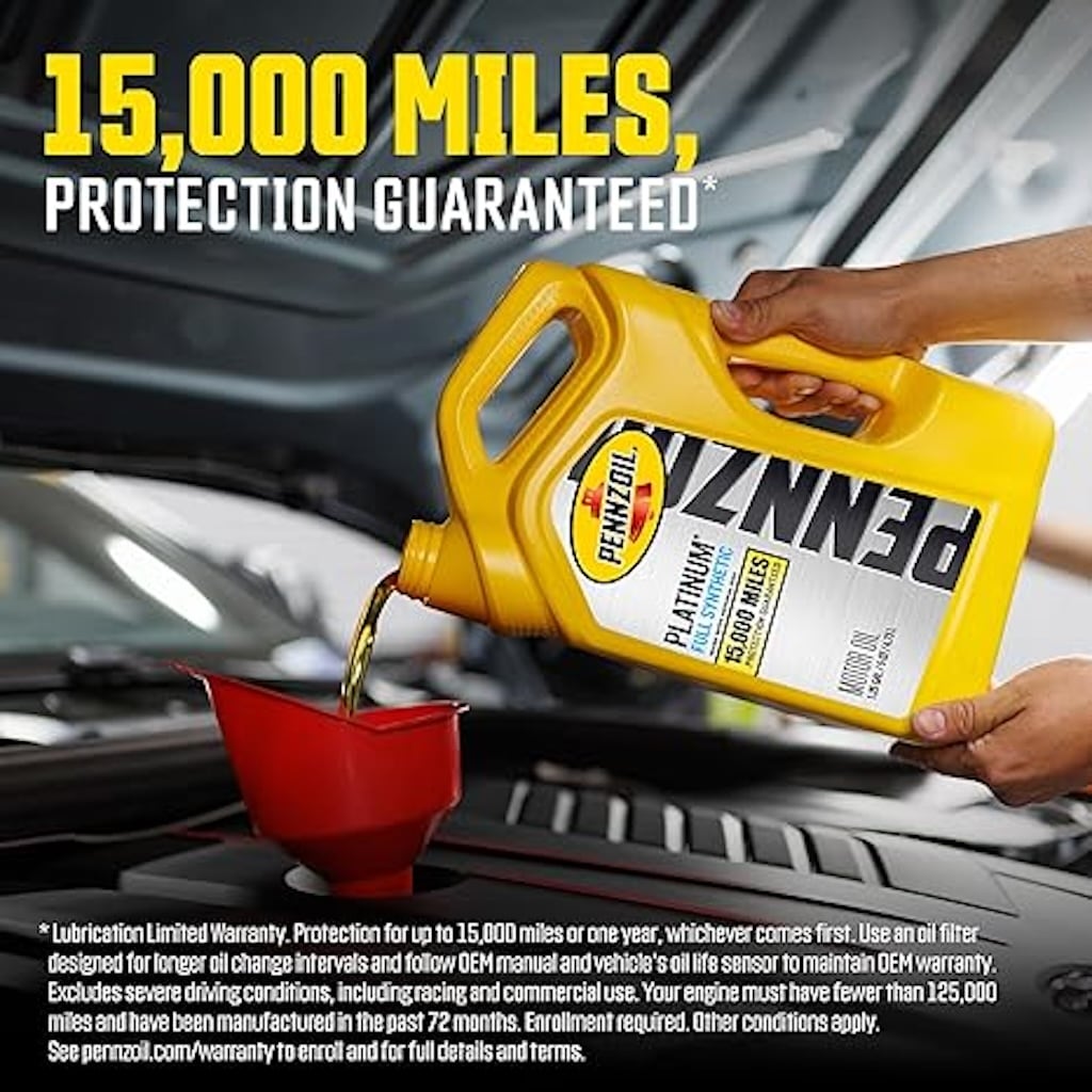 Aceite Sintético Completo Pennzoil Platinum 5W-20 de 1 cuarto para un mejor rendimiento de combustible y limpieza sobresaliente de pistones 550022686