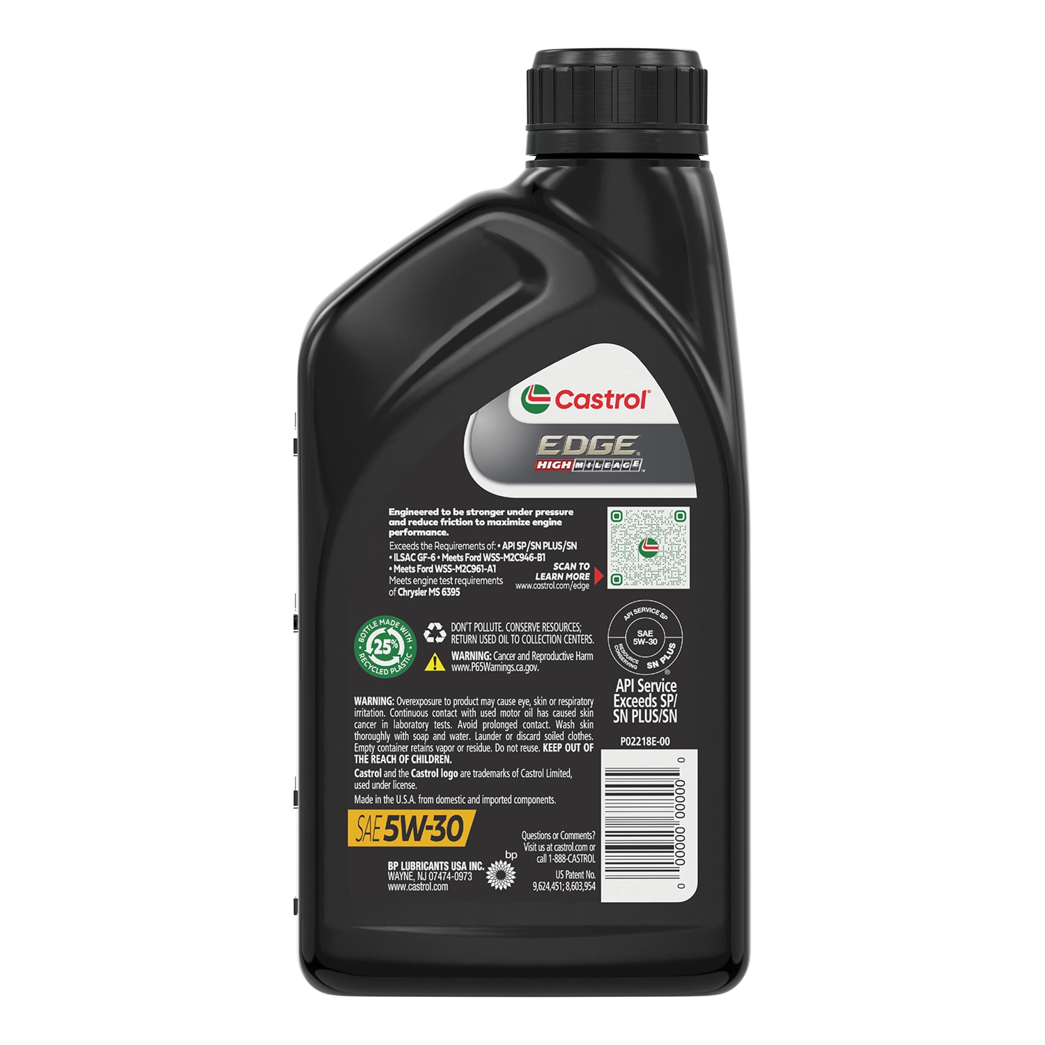 Aceite de motor sintético completo Castrol EDGE High Mileage 5W-30 para vehículos de alto kilometraje, 1 cuarto