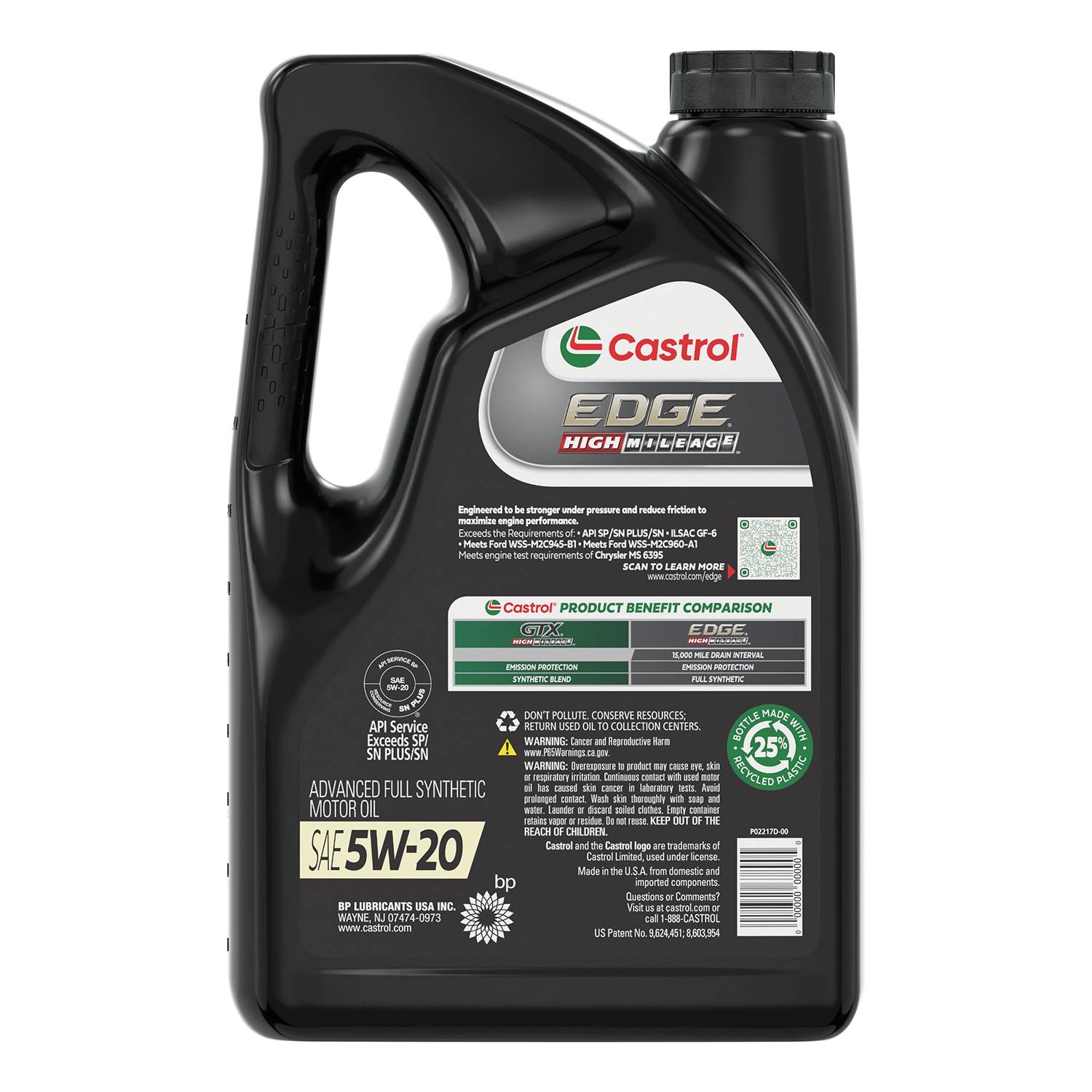 Aceite de Motor Sintético Completo Avanzado CASTROL EDGE High Mileage 5W-20, 5 Cuartos 15906D