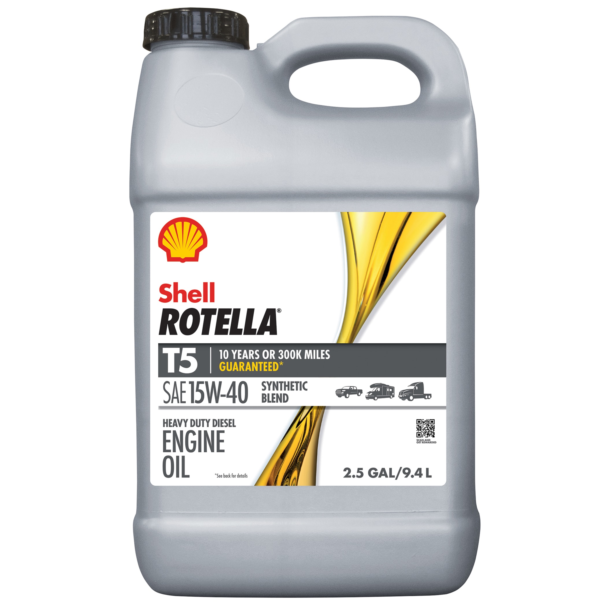 Aceite sintético para motor diésel Shell Rotella de 2.5 galones 15w-40 - Controla el desgaste del motor, cumple con especificaciones CK-4, CJ-4, CI-4 Plus, CH-4 550046213
